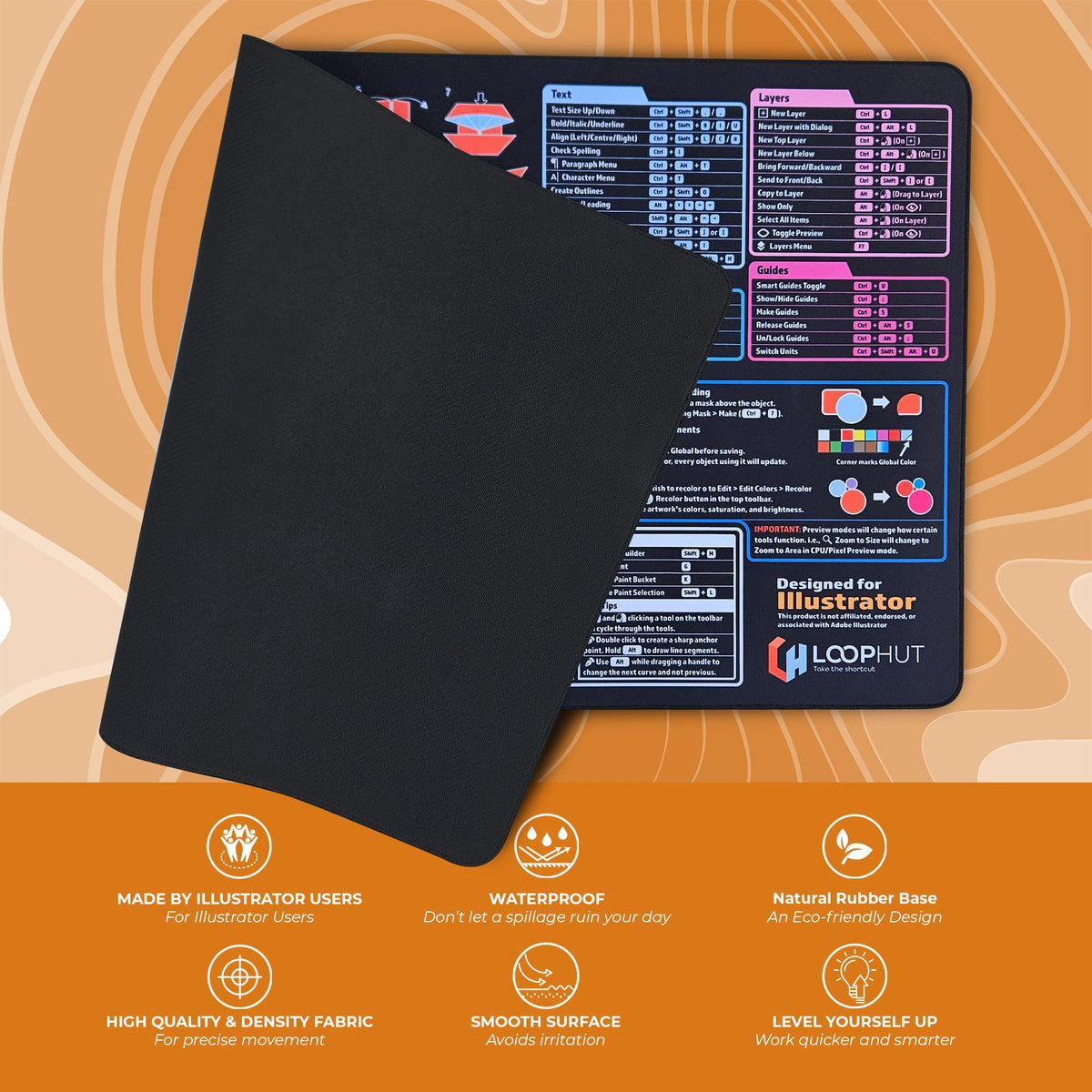 Loop Hut Illustrator Shortcut Keys Mousepad Extra Large Desk Mat | 31.5x15.75in XL | Non-Slip