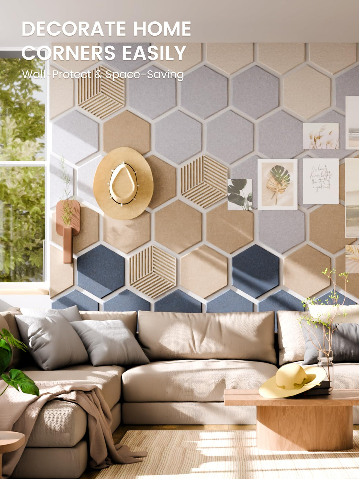 Fluxynara 10-Pack Hexagon Cork Board Alternative, Nordic Slate