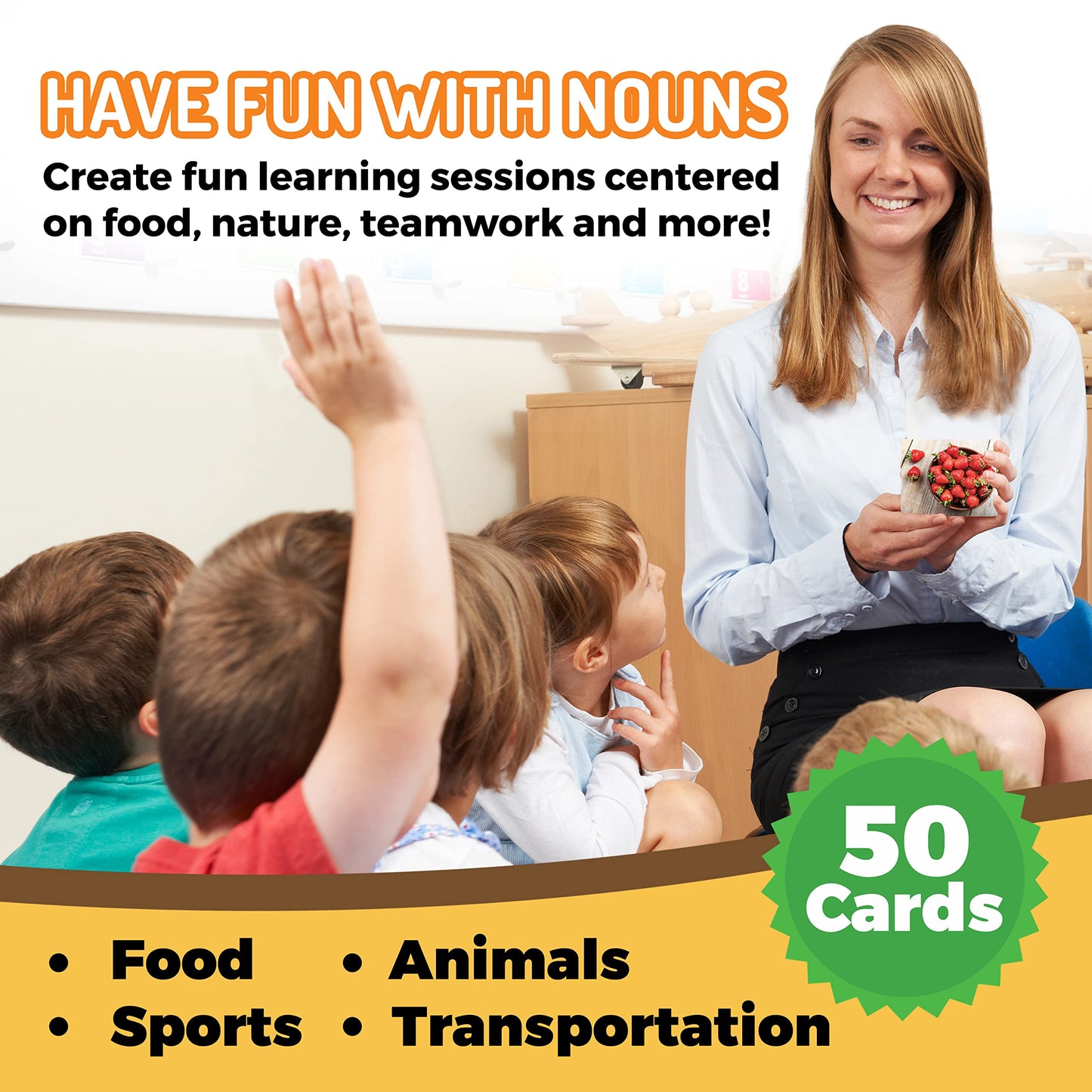 CreateFun 50 Noun Flash Cards, Fun Vocabulary Builder for Speech Therapy