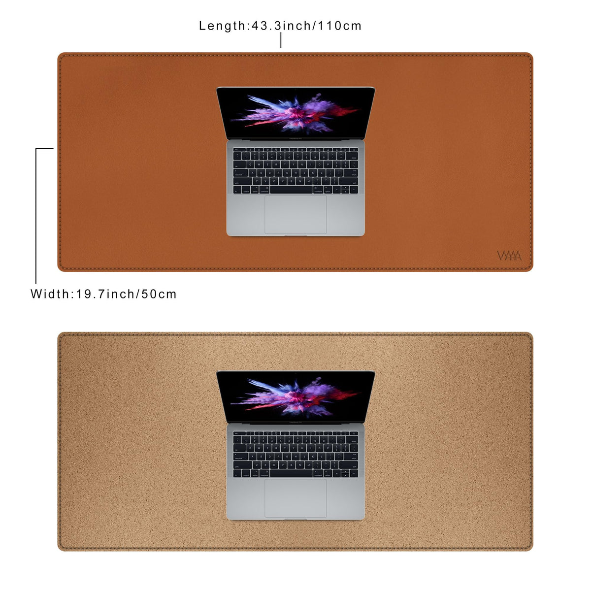 Vyaaa Cork & Leather Desk Pad, 43" x 20" Dual Sided Large Desk Mat, Large Mouse Pad on Top of Desks