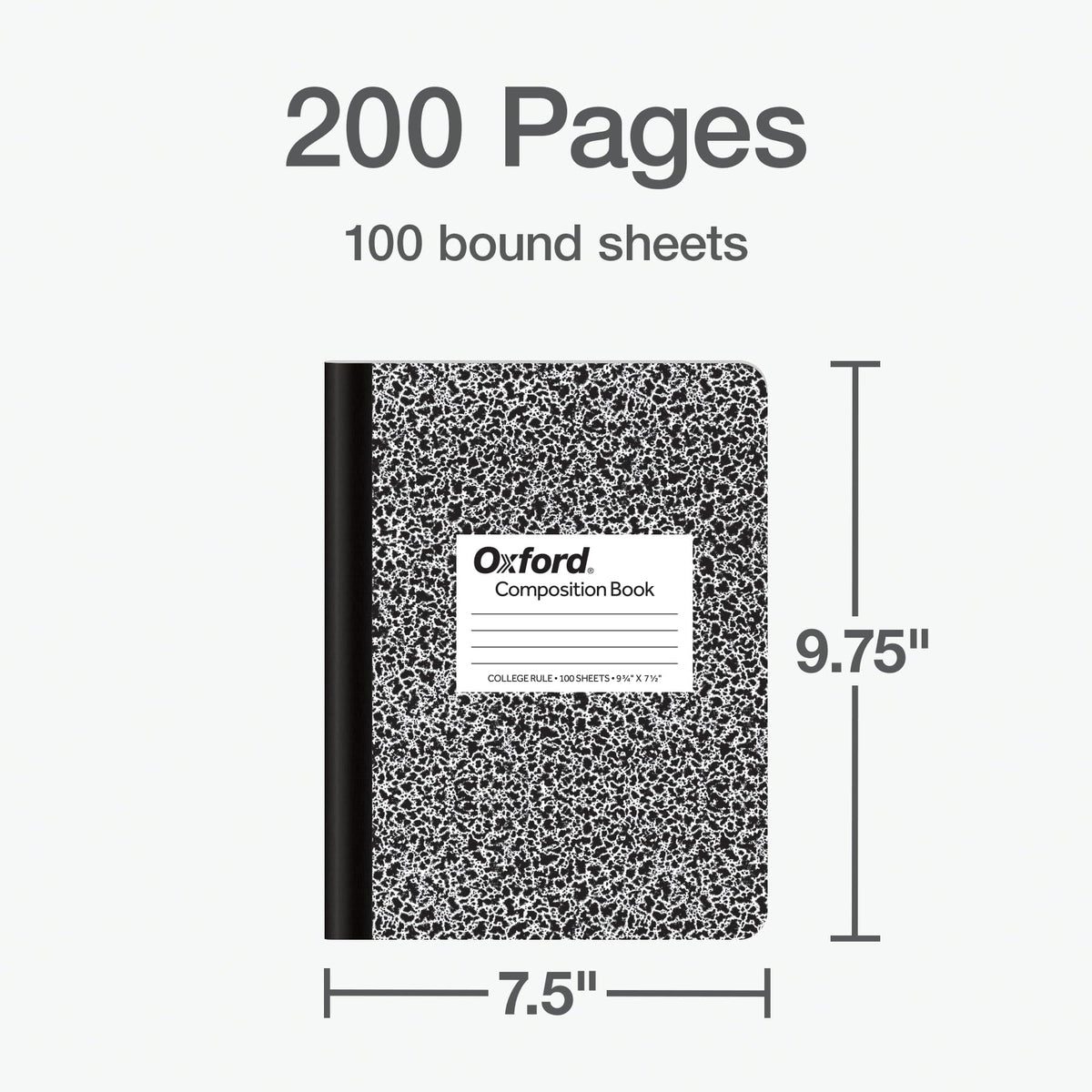 Oxford Composition Notebooks, 9-3/4 x 7-1/2 Inch School Journals, College Ruled Paper, Black Marble