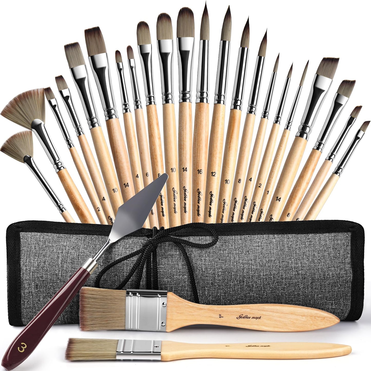 Acrylic Paint Brush Set, Golden Maple 25 PCS Paint Brushes for Acrylic Painting Oil Watercolor &