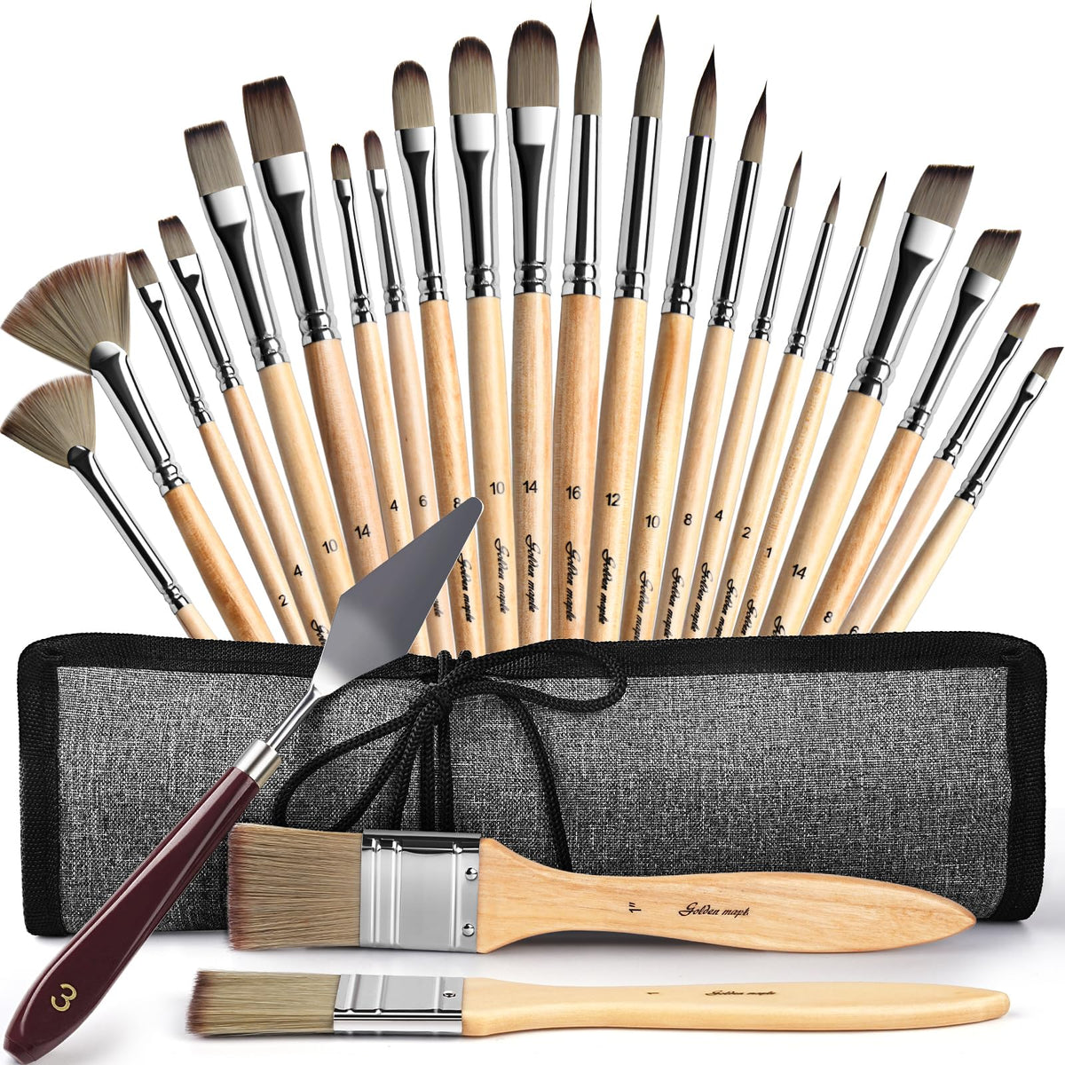 Acrylic Paint Brush Set, Golden Maple 25 PCS Paint Brushes for Acrylic Painting Oil Watercolor &