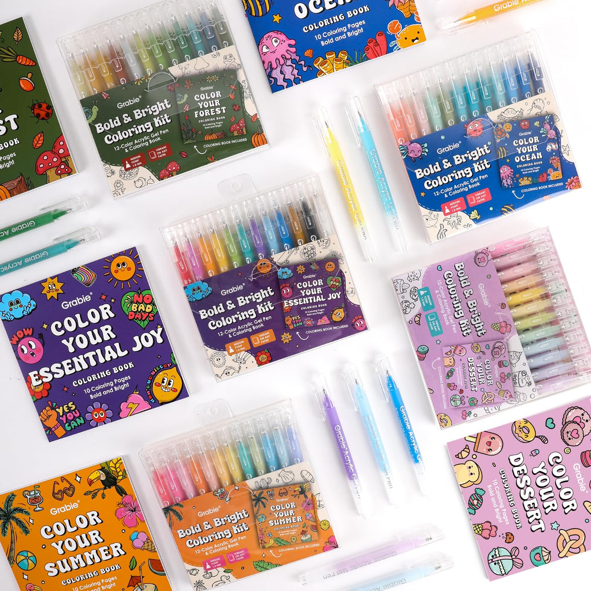 Grabie Acrylic Gel Pens Coloring Kit with Book, Pack of 60 Multicolors