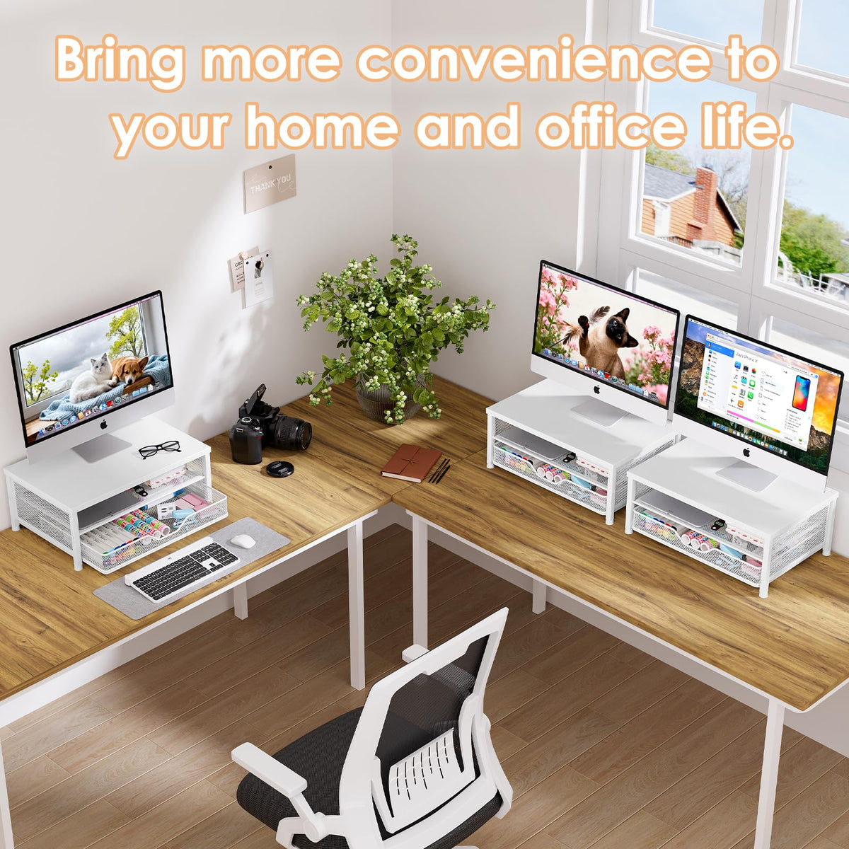 OPNICE Computer Monitor Stand Riser, Desk Organizer with Drawer, Printer & Laptop Stand, Office