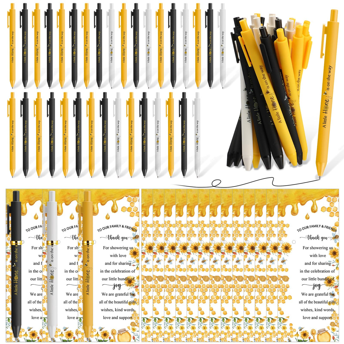 Engrowtic 80 Set Bee Baby Shower Gifts Pens for Guest Bee Themed Baby Shower Party Favors Ballpoint