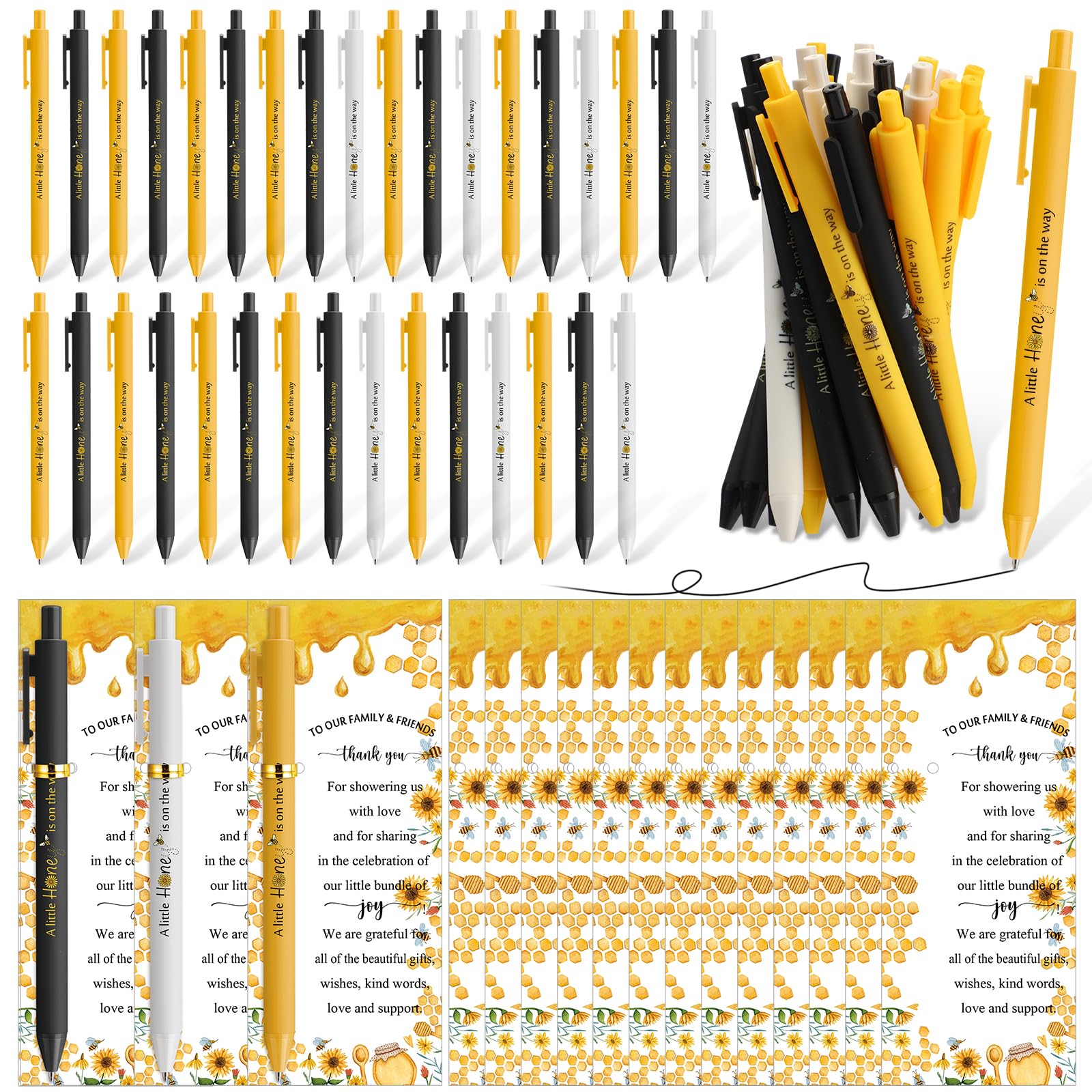 Engrowtic 80 Set Bee Baby Shower Gifts Pens for Guest Bee Themed Baby Shower Party Favors Ballpoint