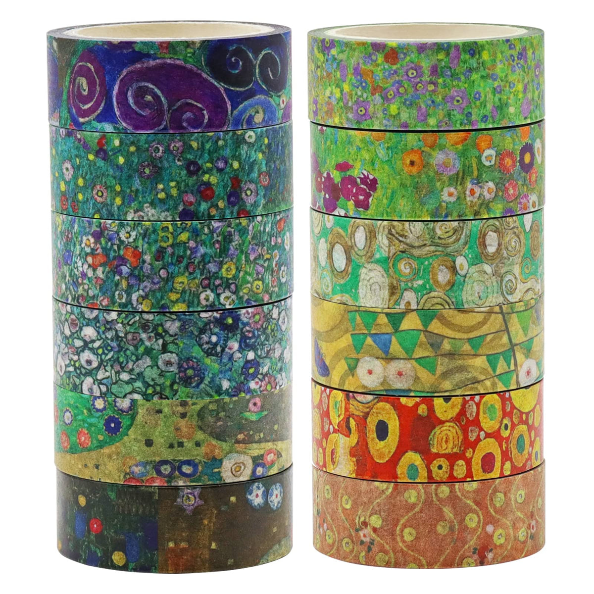 Berkin Arts 12 Rolls Art Floral Designs Washi Tape Set - 15 mm Wide Decorative Adhesive Masking