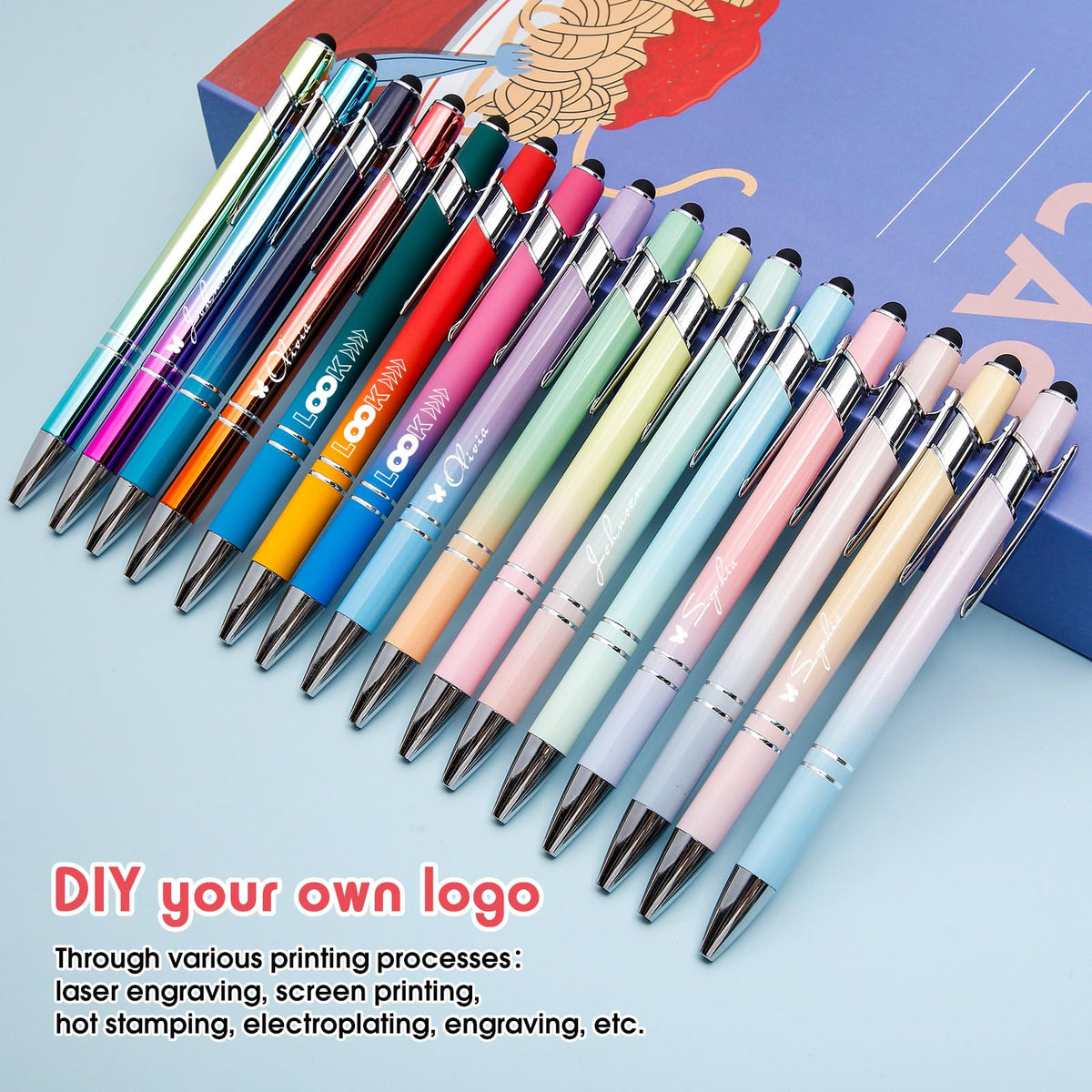 Yeaqee 100 Pieces Ballpoint Pen Bulk with Stylus Tip Click, Gradient Colors