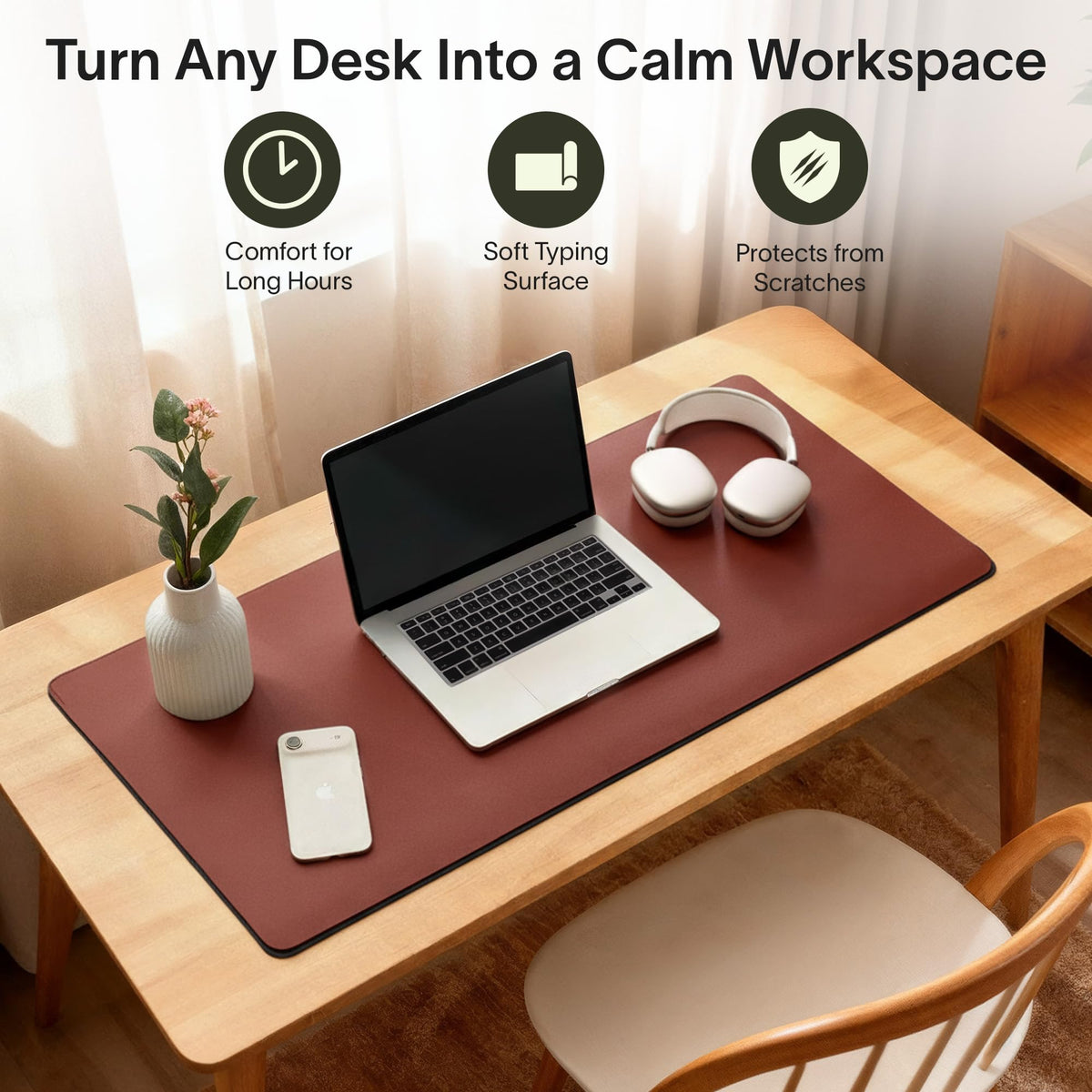 Nordik Felt and Leather Desk Mat - Dual Layer Emberwood Brown 35 x 17 in