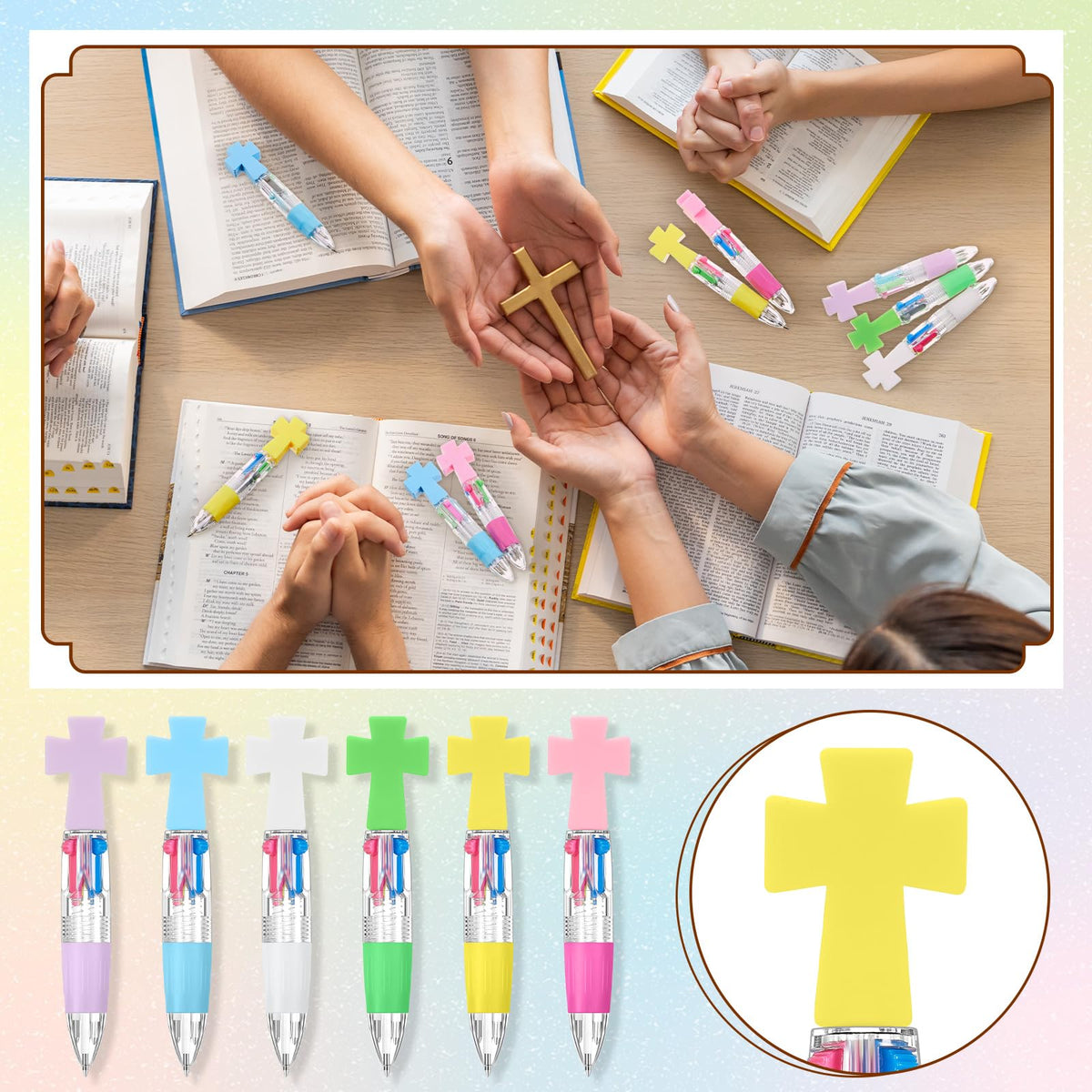 Kosiz 48 Pcs 4 in 1 0.5mm Cross Multicolor Ballpoint Pens Christian Gifts