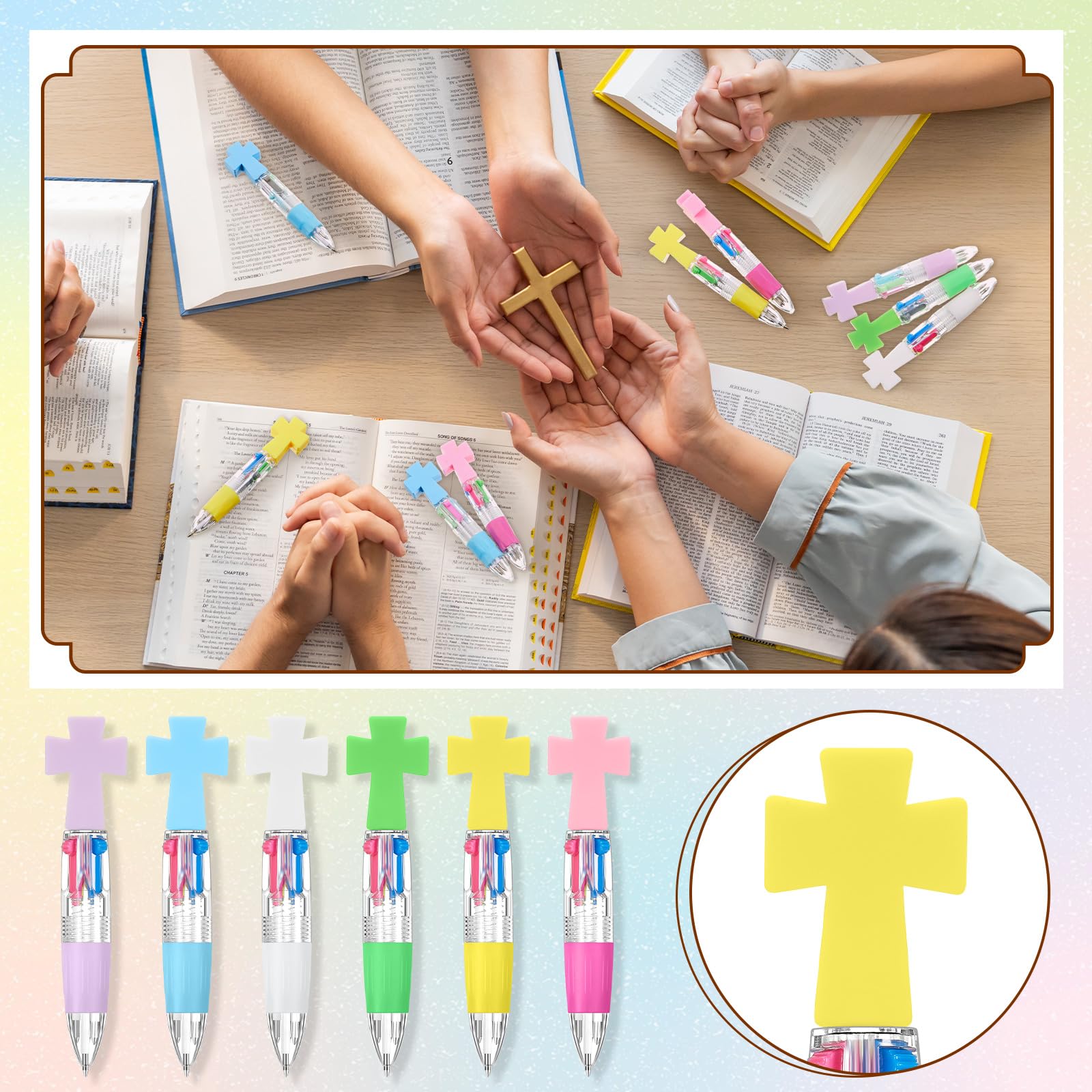 Kosiz 48 Pcs 4 in 1 0.5mm Cross Multicolor Ballpoint Pens Christian Gifts