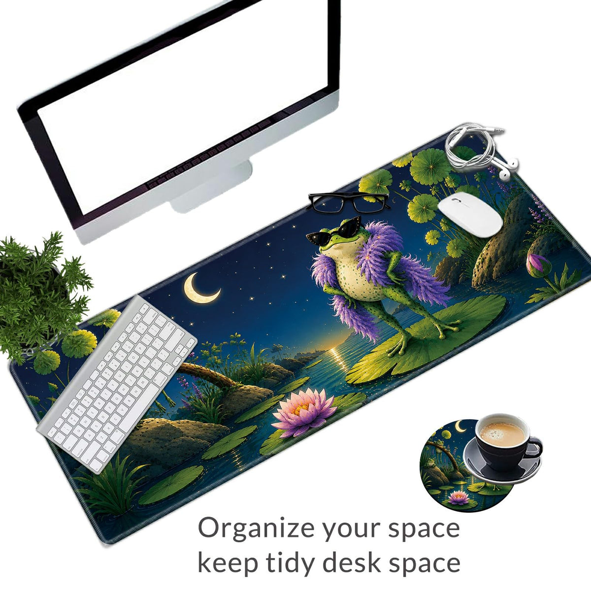 Glamorous Pond Frog Large Mouse Pad, 31.5 x 11.8 in Extended Desk Mat