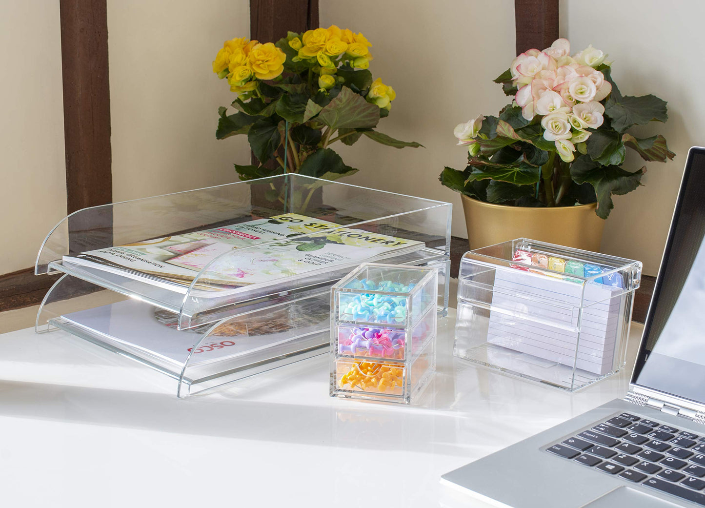 OSCO Medium Clear Acrylic Index Box, A to Z Divider Tabs, 100 Lined Note Cards, 5" x 4", Ruled