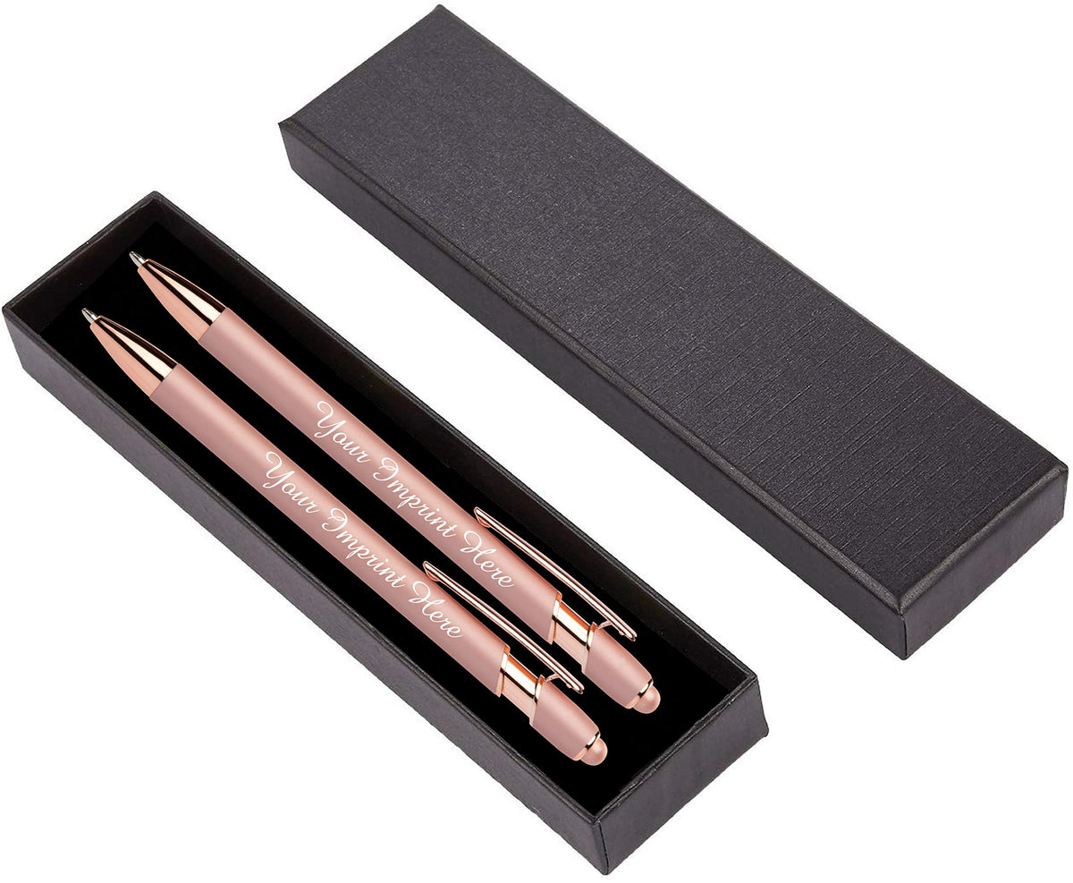 ExpressDesigns™ - Personalized Pens Gift Set - 2 Pack of Rose Gold Soft Touch Metal Pens w/gift box