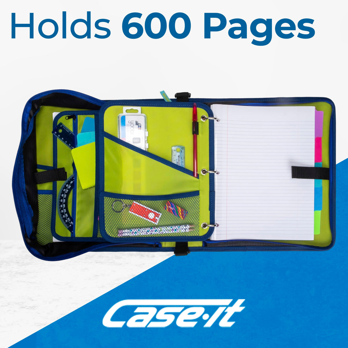 Case-it The Dual 2-in-1 Zipper Binder | Two 1.5-Inch D-Rings, 600 Sheet Capacity, Pencil Pouch &