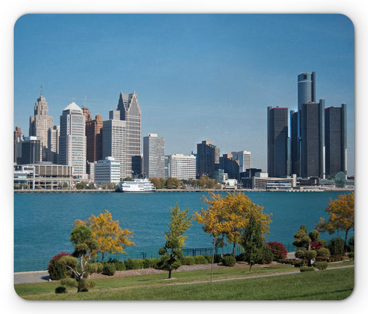Ambesonne Detroit Mouse Pad, Industrial City Center Shoreline River Scenic Panoramic View in a