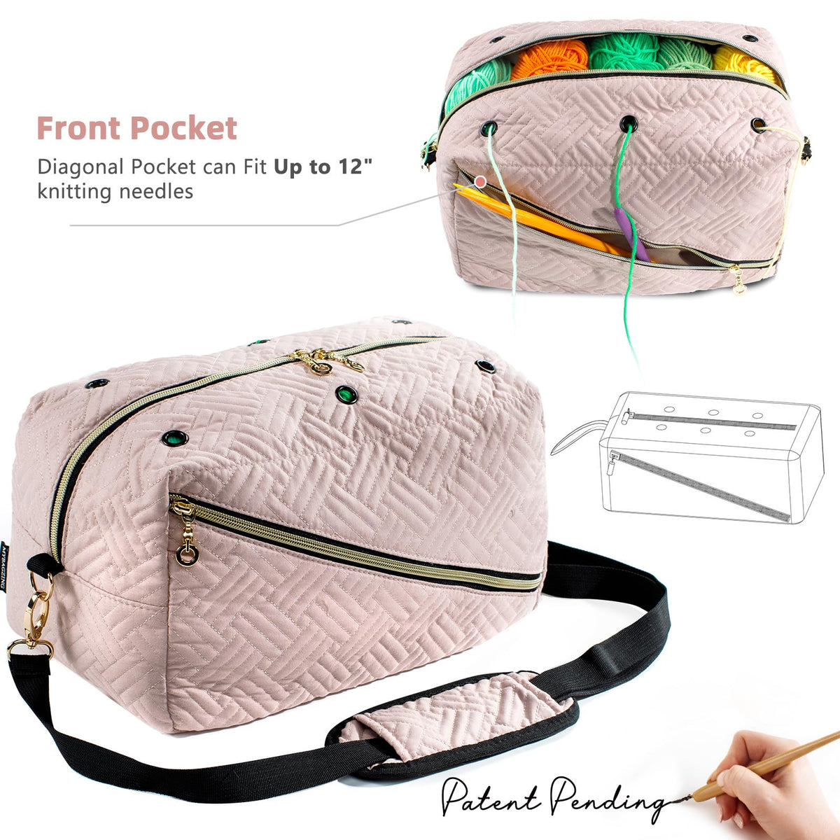 MYBAGZING Crochet Bag Organizer,Knitting Bag for Yarn Storage&Crochet Hooks