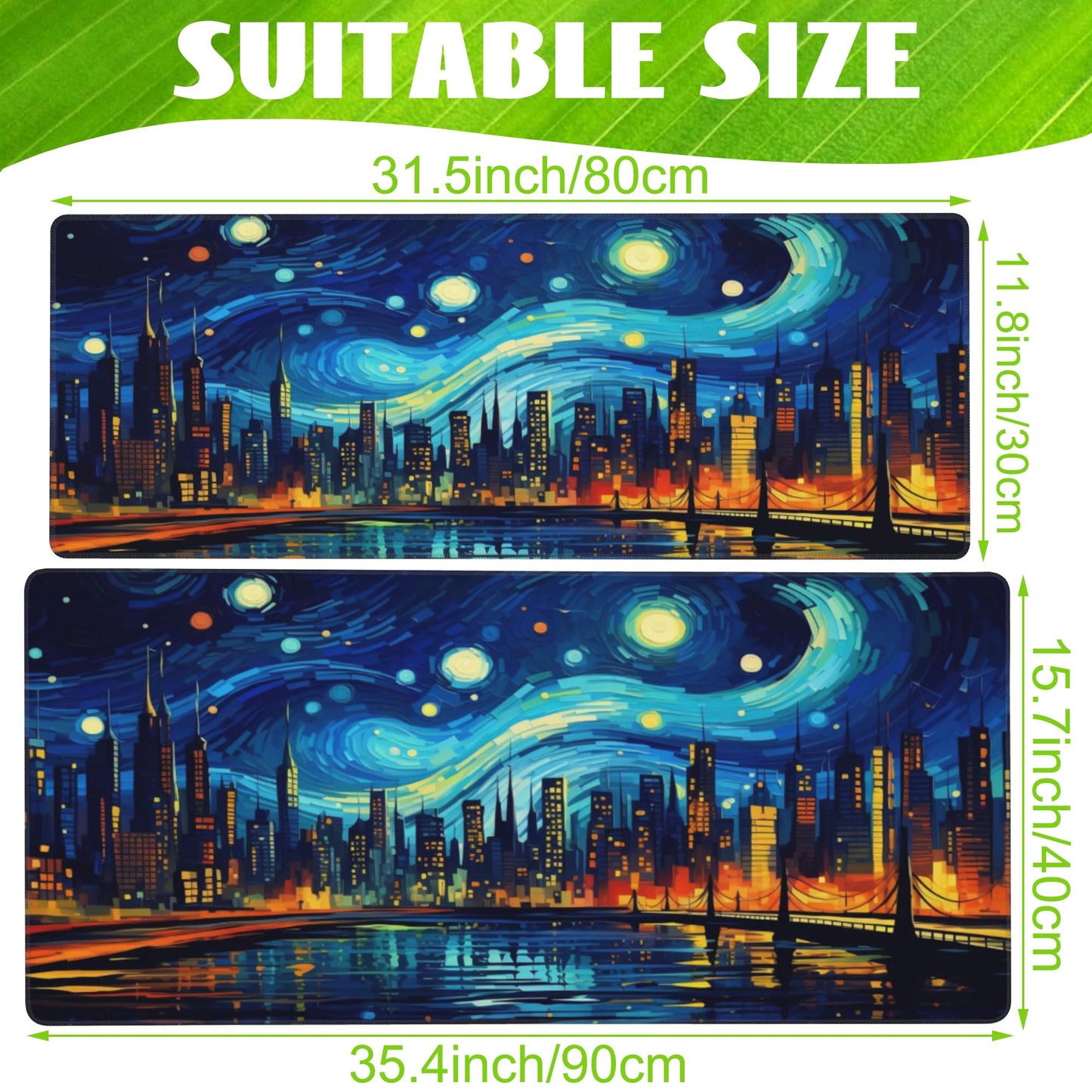 Eflxamz Desk Pad,City Starry Night Desk Mat,Abstract Oil Painting Large Gaming Mouse Pad for