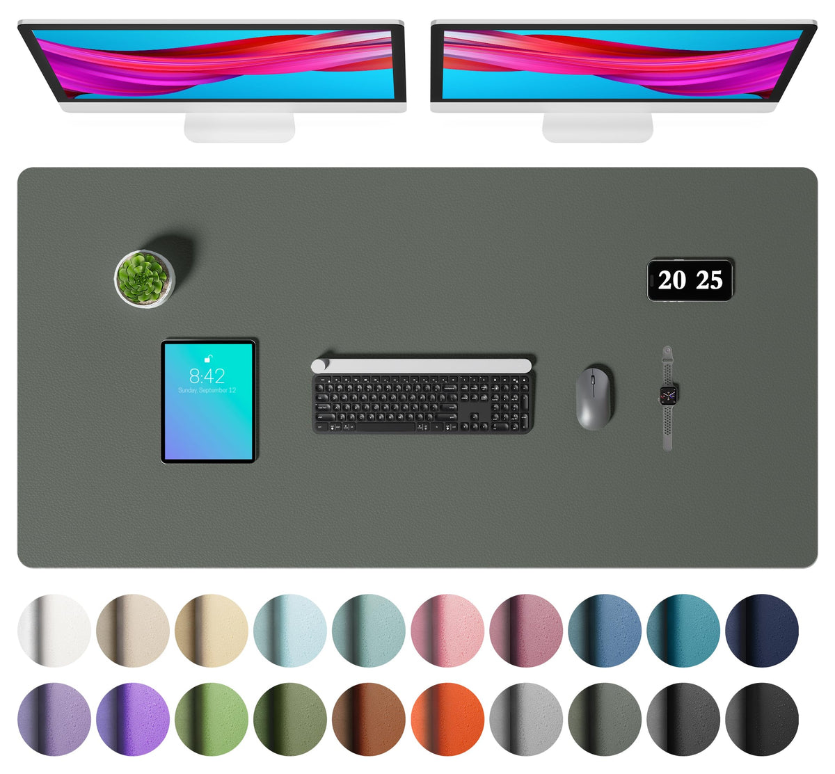 Aothia Faux Leather Desk Mat – Large Mouse Pad, Non-Slip PU Leather Blotter, Waterproof Writing