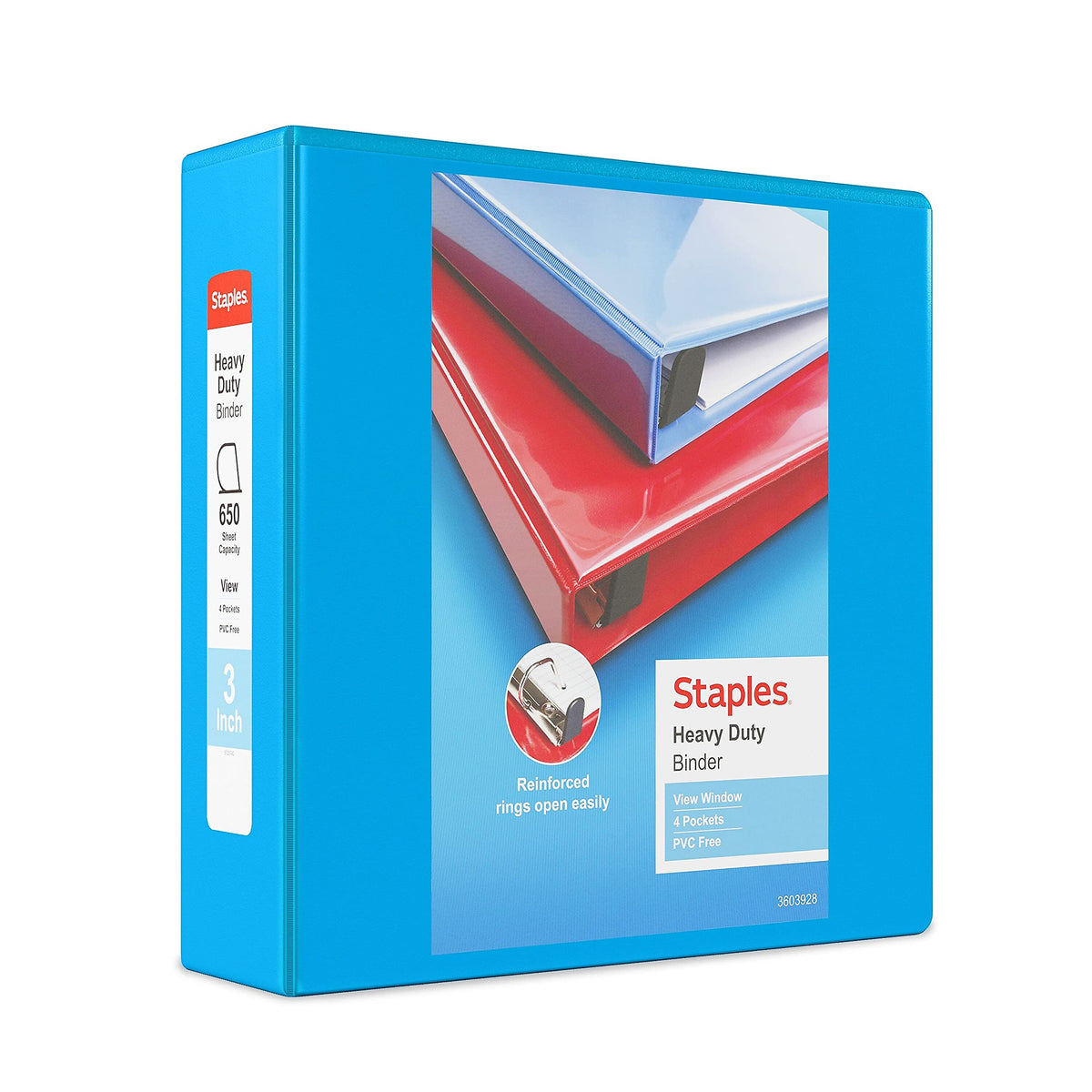 Staples Heavy-Duty 3-Inch 3-Ring View Binder, Light Blue, 2-Pack