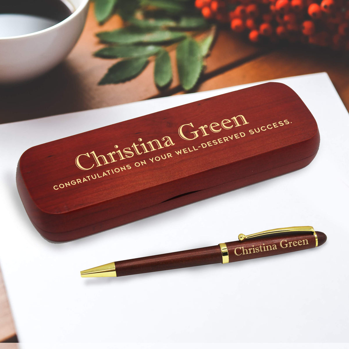 My Personal Memories, Custom Engraved Ballpoint Pen with Personalized Case - Wood Pen Set for