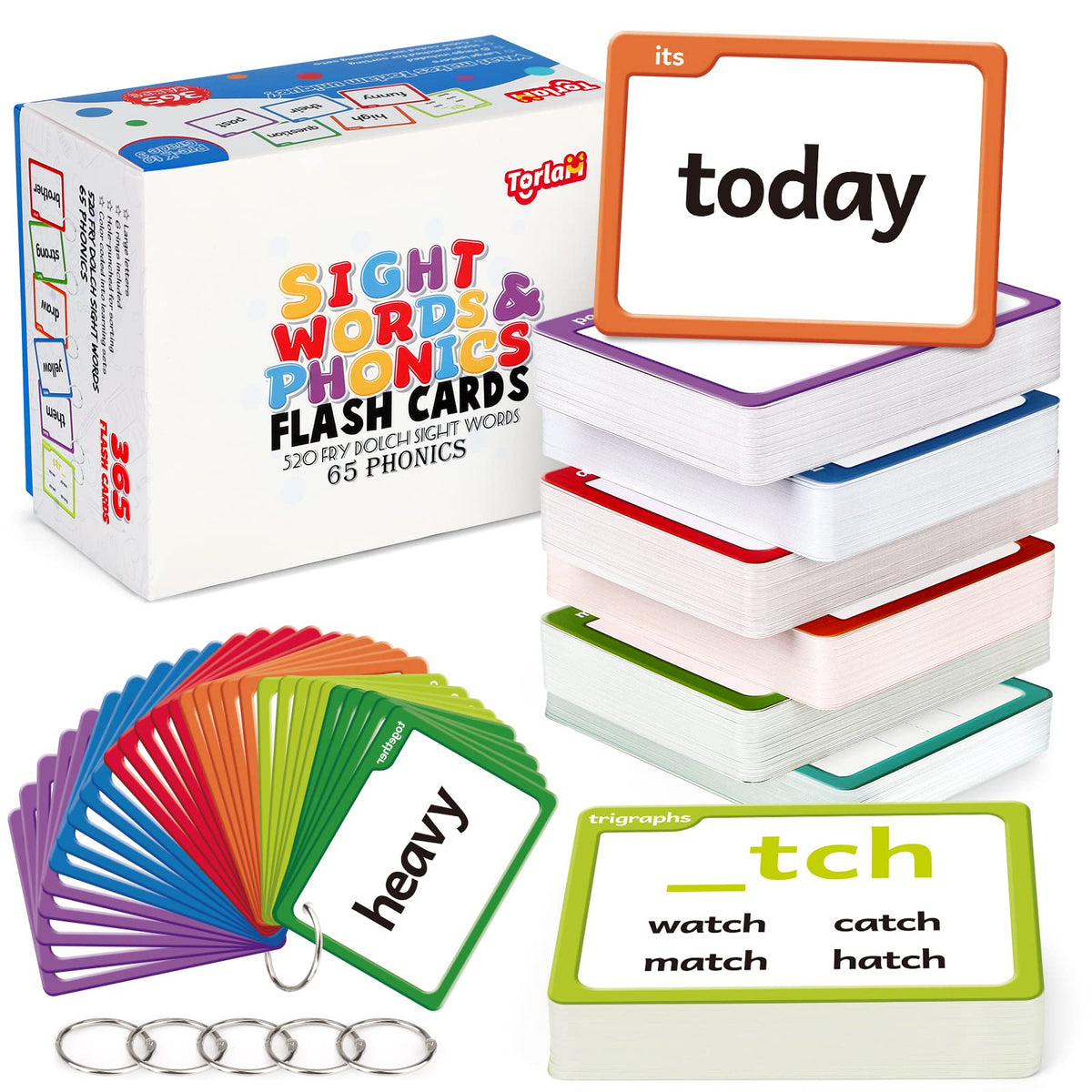 Torlam Sight Words & Phonics Flash Cards for Kids, Learn to Read Digraphs CVC Blends Long Vowel