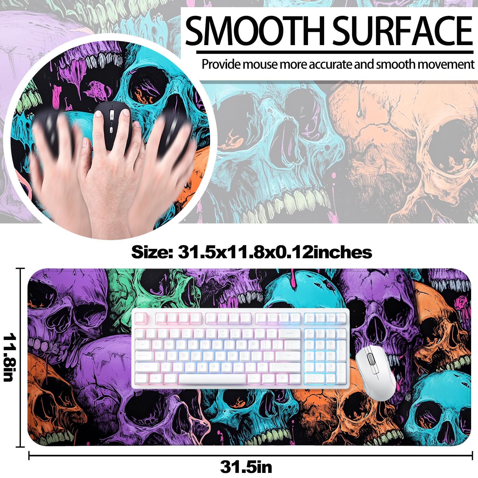 JIANG100 Dark Gothic Skull Design Gaming Desk Mat, Extended Mouse Pad, XL
