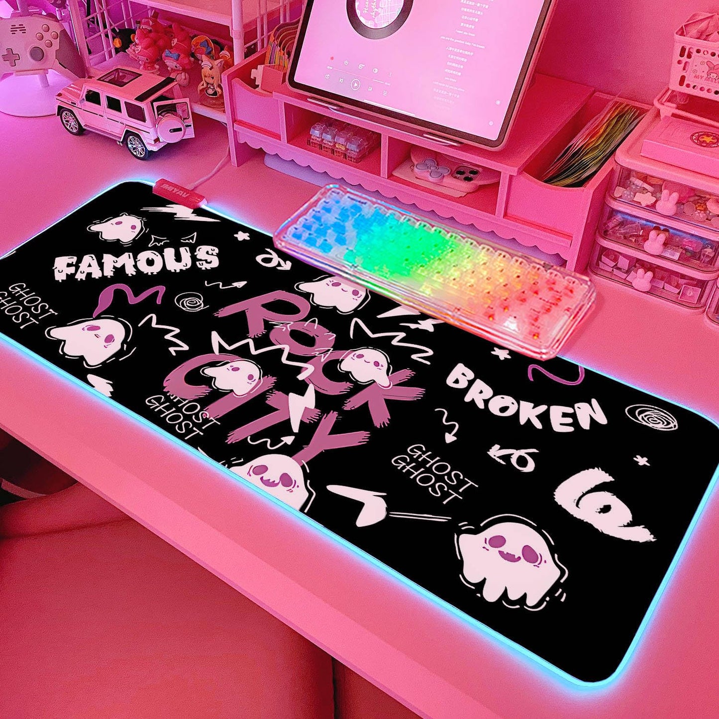 JMIYAV Pink RGB Gaming Mouse Pad 31.5x12 Inch PC XL Large Extended Glowing Led Light Up Desk Pad