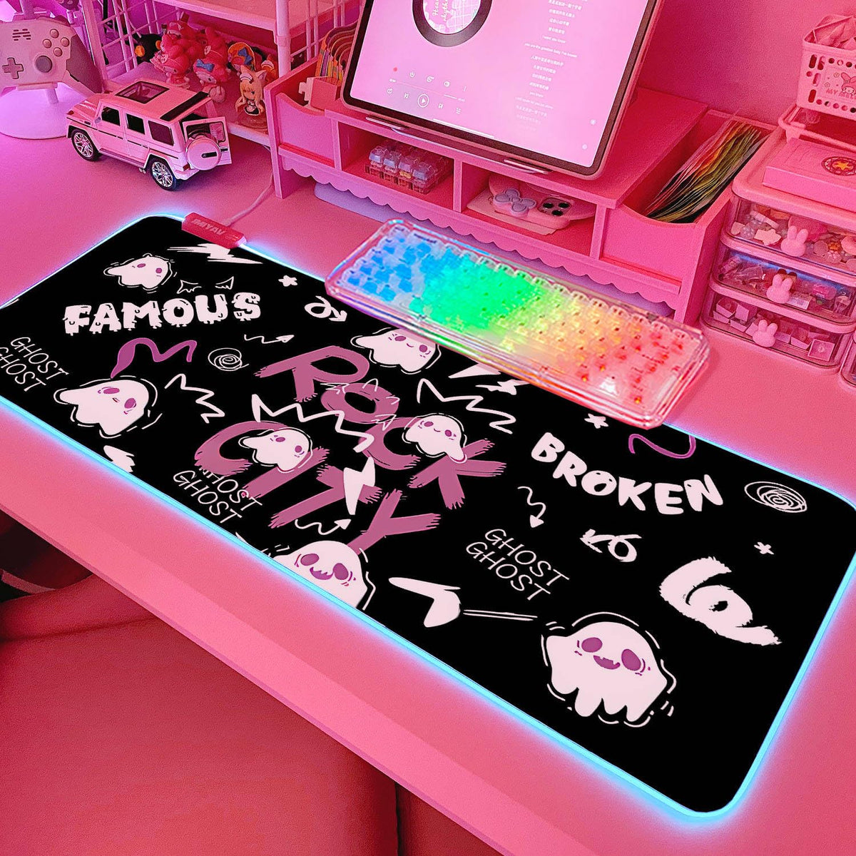 JMIYAV Pink RGB Gaming Mouse Pad 31.5x12 Inch PC XL Large Extended Glowing Led Light Up Desk Pad