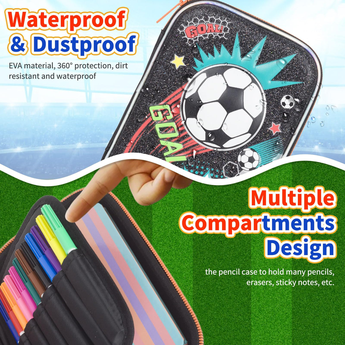 YOYTOO Soccer Pencil Case Stationery Set for Boys, 3D EVA Big Capacity Cute Pencil Pen Case Bag