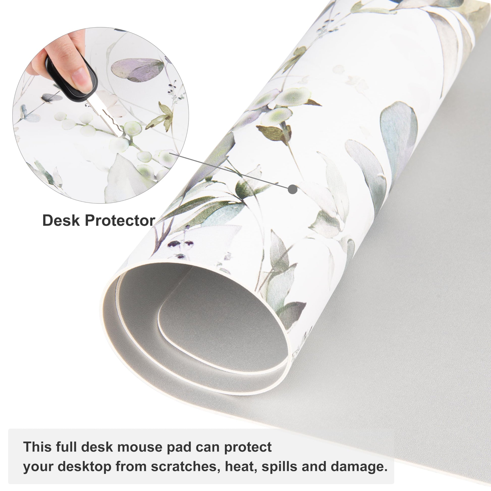 QIYI PU Leather Large Mouse Pad, Waterproof Desk Mat, 31.5" x 15.7", Leaves