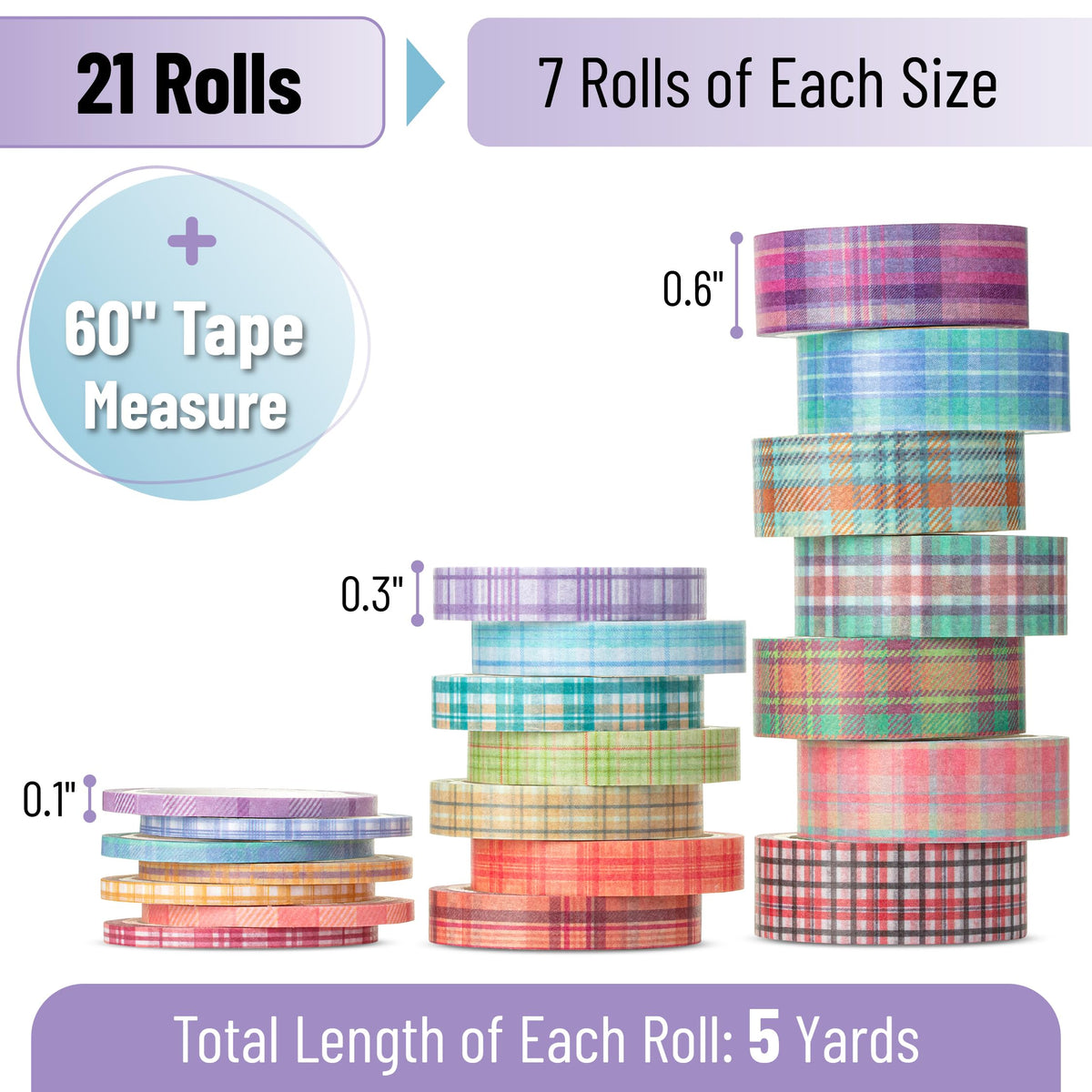 Mr. Pen- Washi Tape Set, 21 Rolls, Assorted Sizes, 5 Yards/Roll