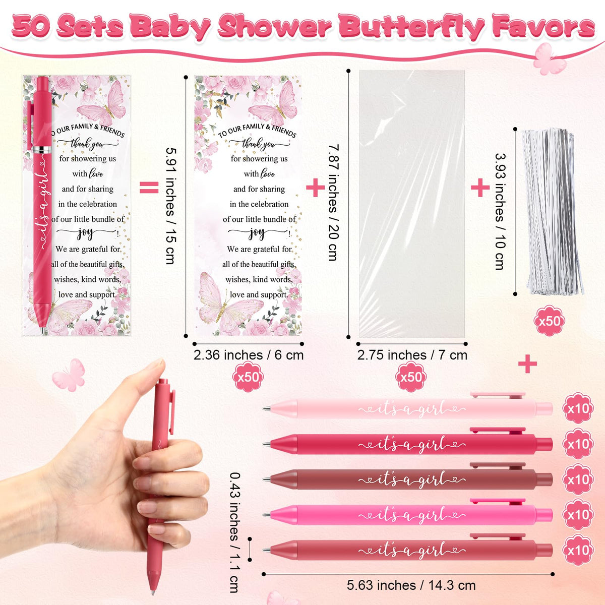 Engrowtic 50 Set Baby Shower Gifts Pens for Guests Bulk Baby Shower Party Favors Retractable