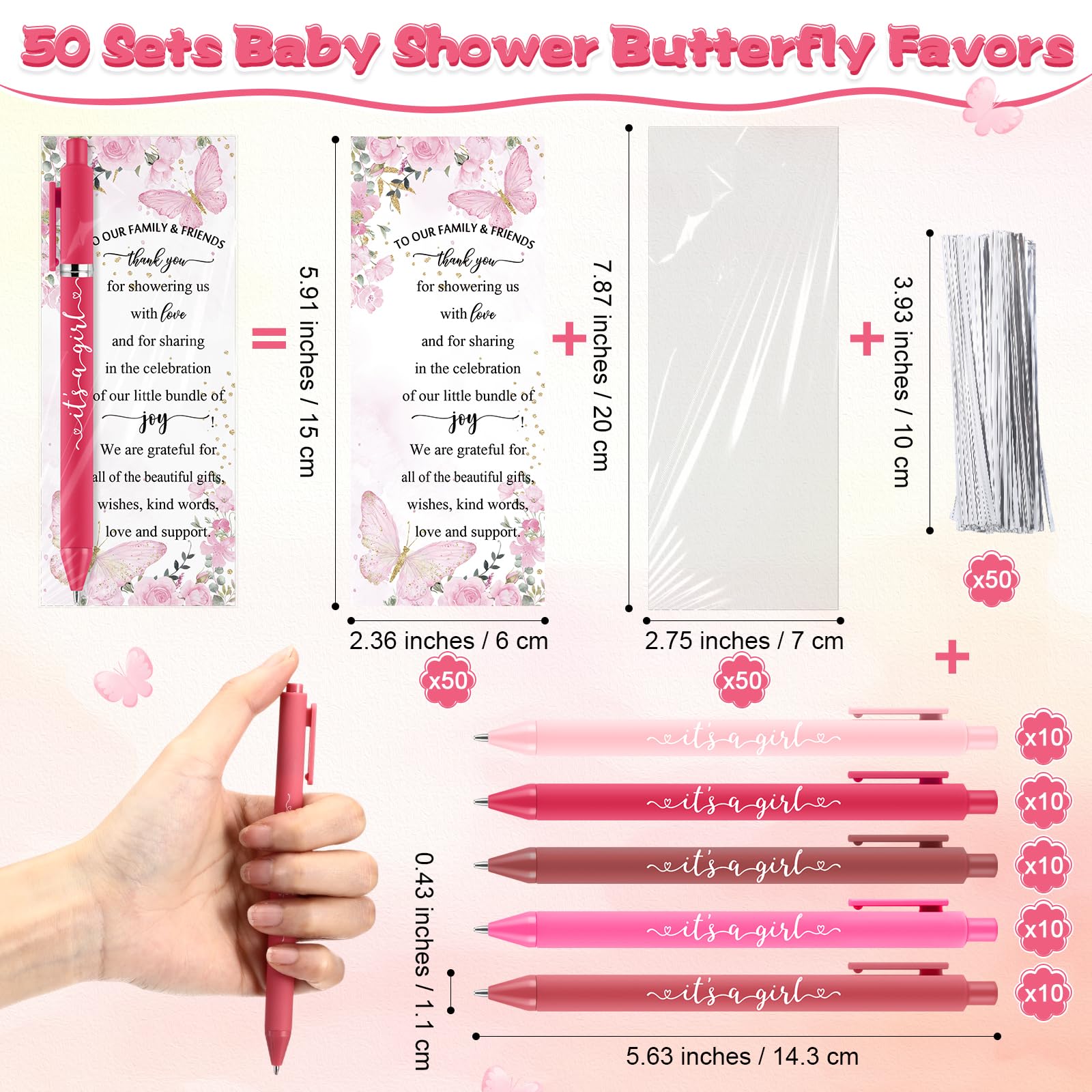 Engrowtic 50 Set Baby Shower Gifts Pens for Guests Bulk Baby Shower Party Favors Retractable