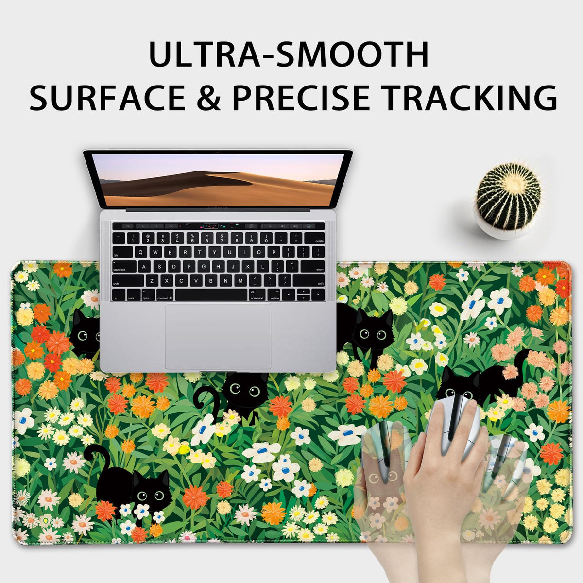Mcapirivo Cute Flower Cat Large Gaming Mouse Pad Desk Mat 31.5"x15.7"