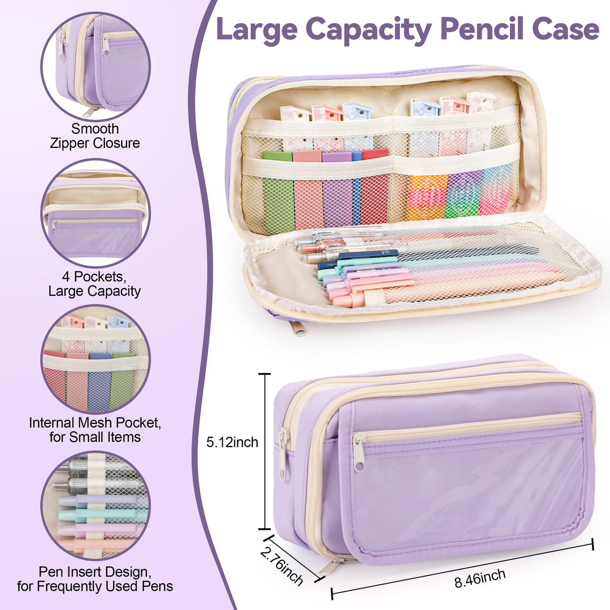 DazSpirit 61PCS Aesthetic College School Supplies Set with Cute Pencil Case