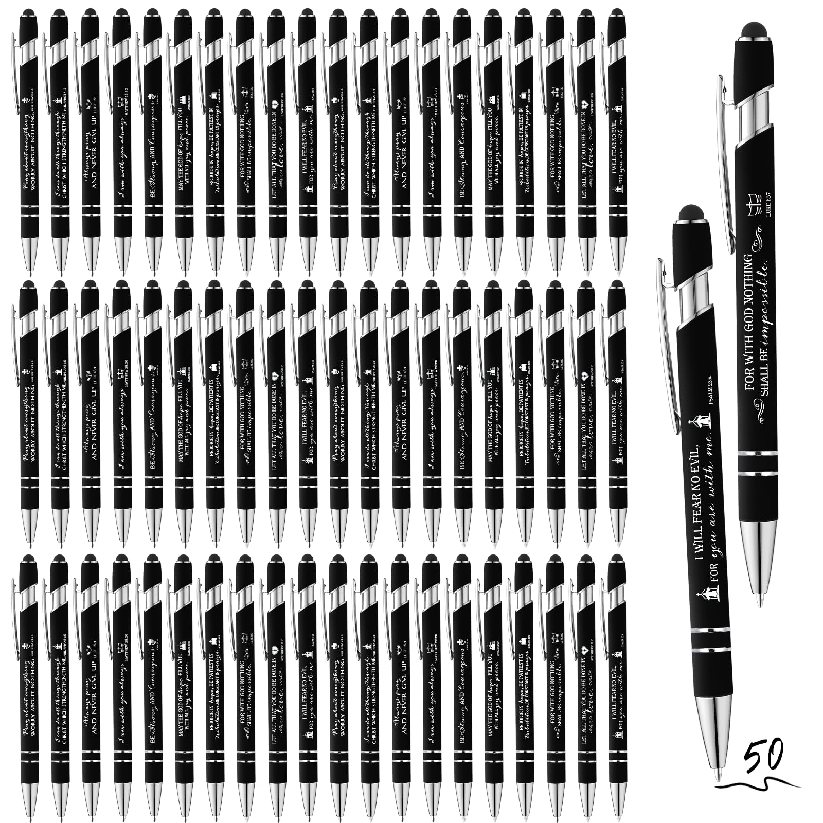 Fuutreo 50 Pcs Christian Pens Gift Bulk Bible Verse Inspirational Ballpoints Screen Touch Positive