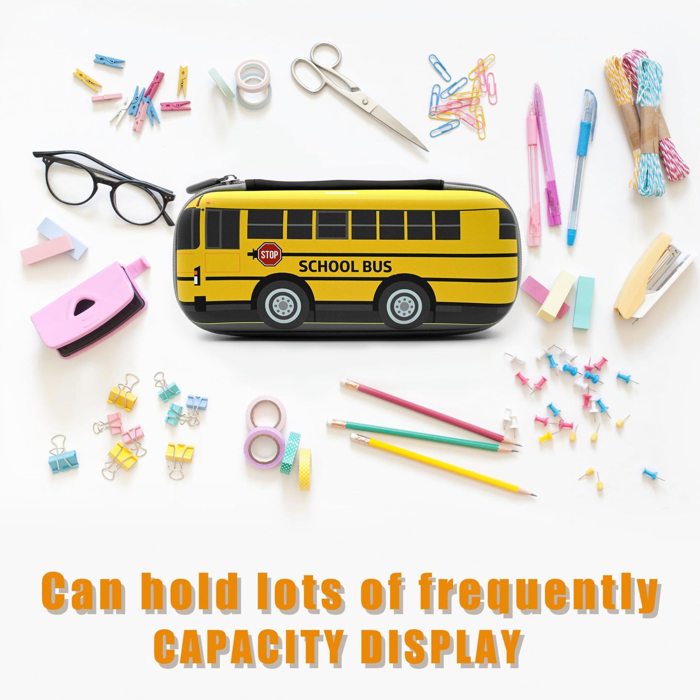 WtallasiSei Yellow Car Pencil Case Zip Pencil Box Multi Pouch Holder Desk Organizer For Boys Girls