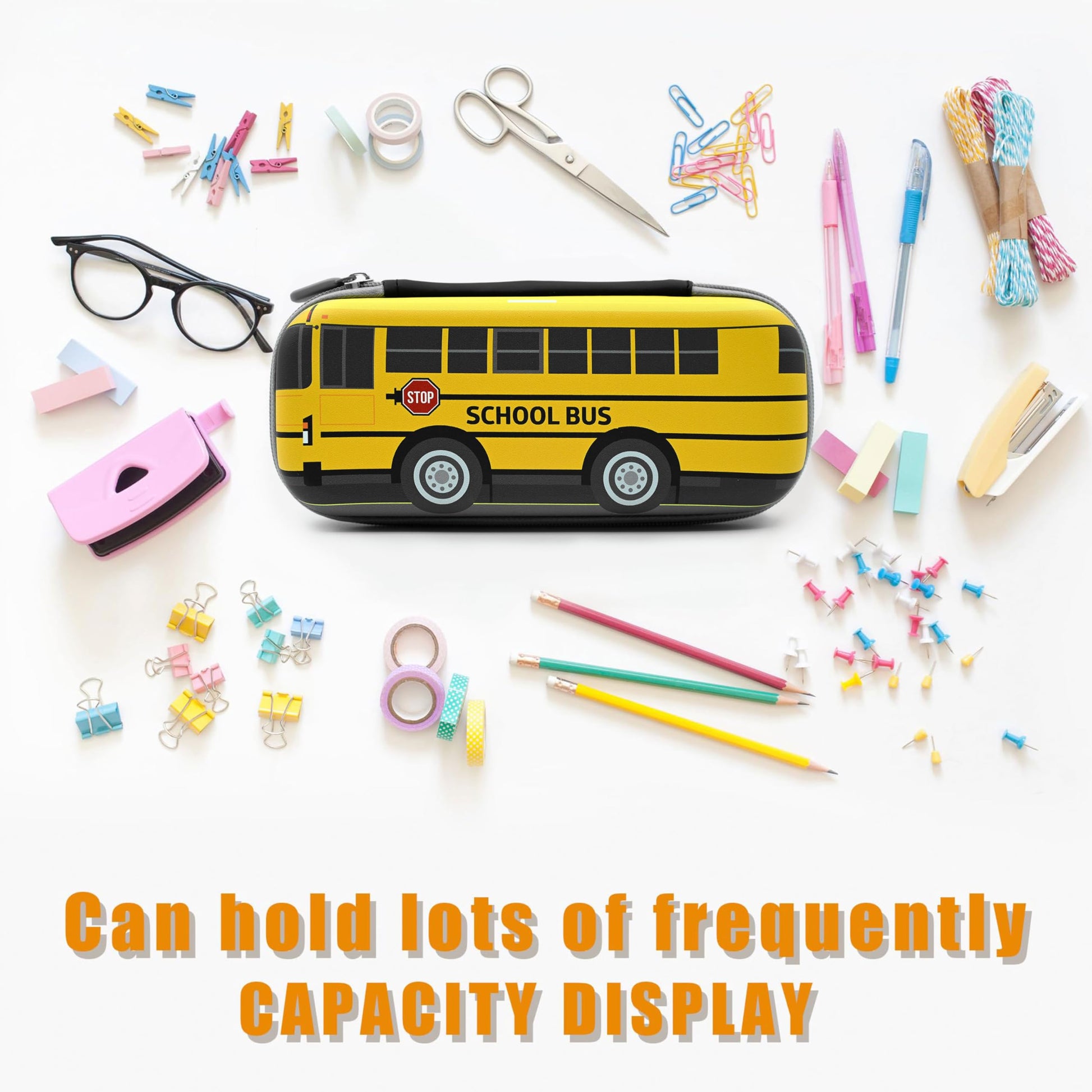 WtallasiSei Yellow Car Pencil Case Zip Pencil Box Multi Pouch Holder Desk Organizer For Boys Girls