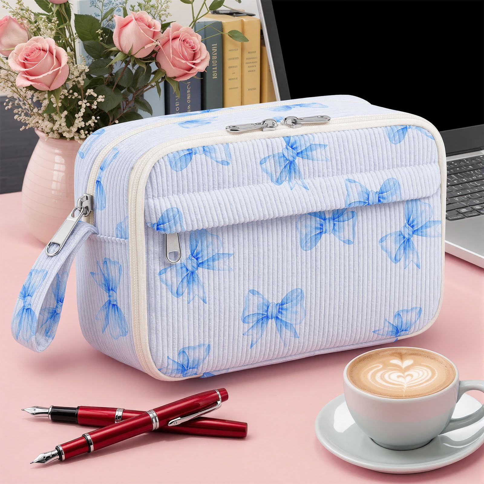 WOBAGMEN Cute Pencil Case,Large Corduroy Zippered Pencil Case Pouch, aesthetic Pencil Bag with