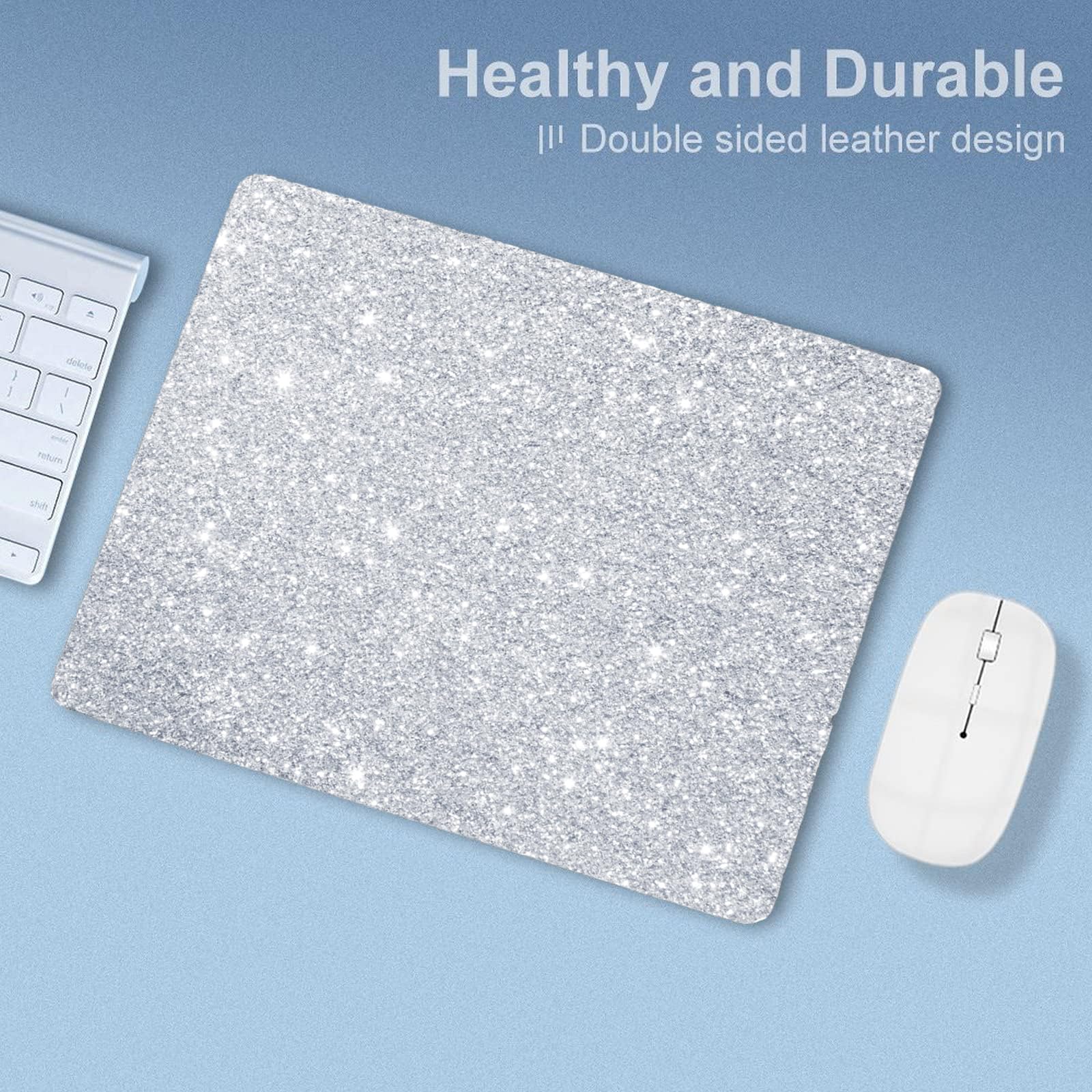 Mouse Pad Diamond Silver Glitter Sparkle Mousepad Bling Desk Accessories Gaming Bling Rubber Pads