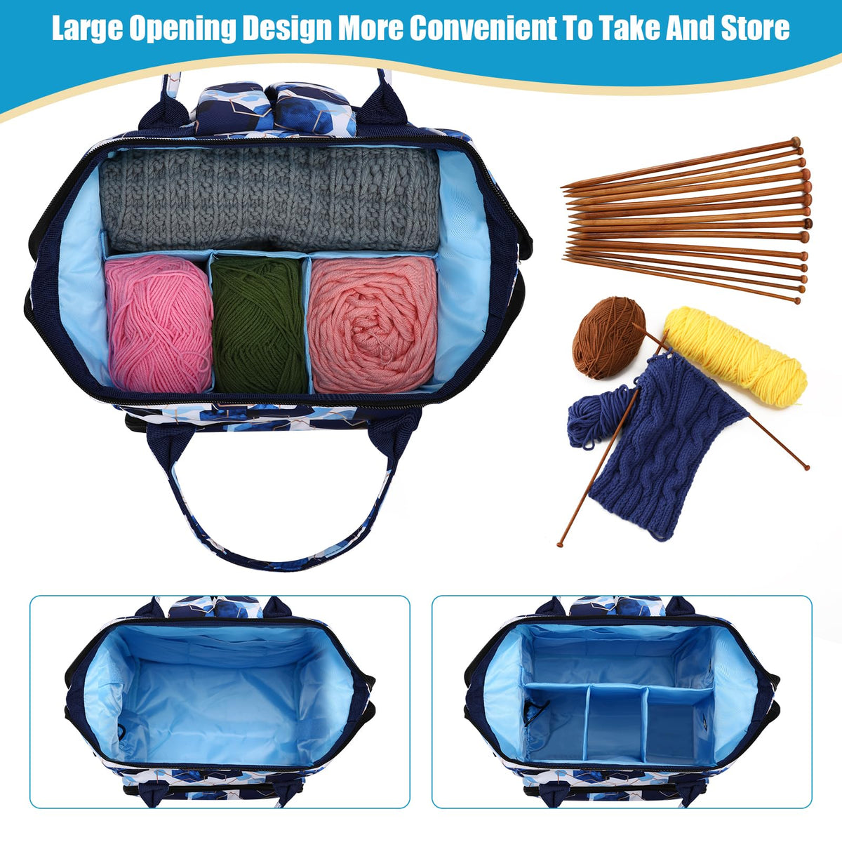 KOKNIT Crochet bag Knitting bag Backpack and Tote Bag large capacity Yarn Storage Organizer Travel