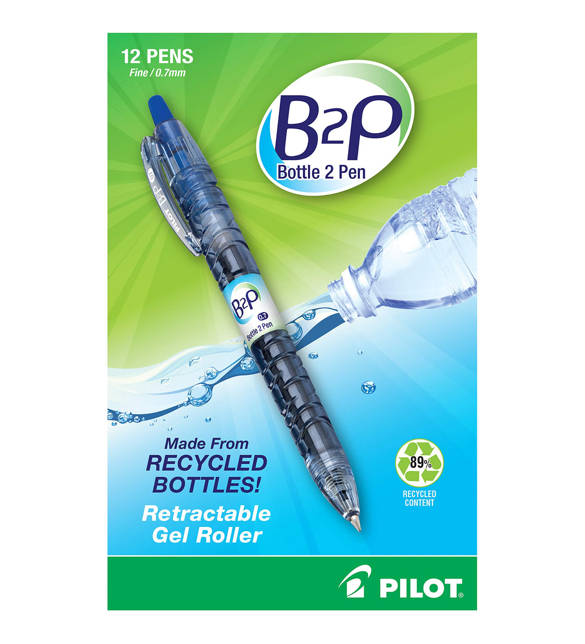 PILOT B2P Bottle to Pen Ball Point Pen, Medium 1.0mm, Blue Ink, 2-Pack