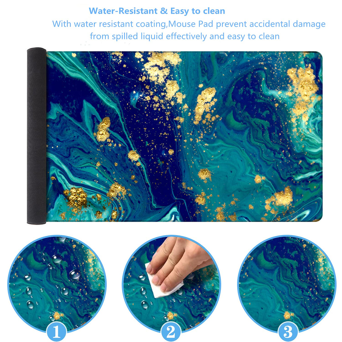 iCasso Extended Gaming Mouse Pad,Desk Pad 35.4x15.7in,Blue Marble