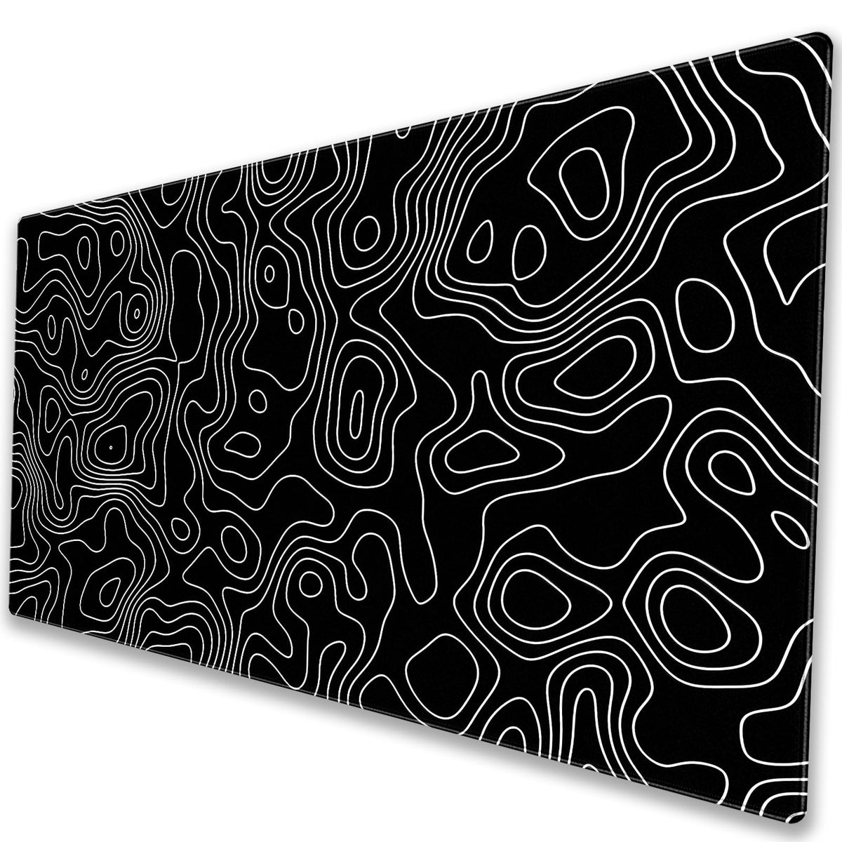 Black and White Topographic Desk Mat, Large Gaming Mouse Pad 31.5x15.7