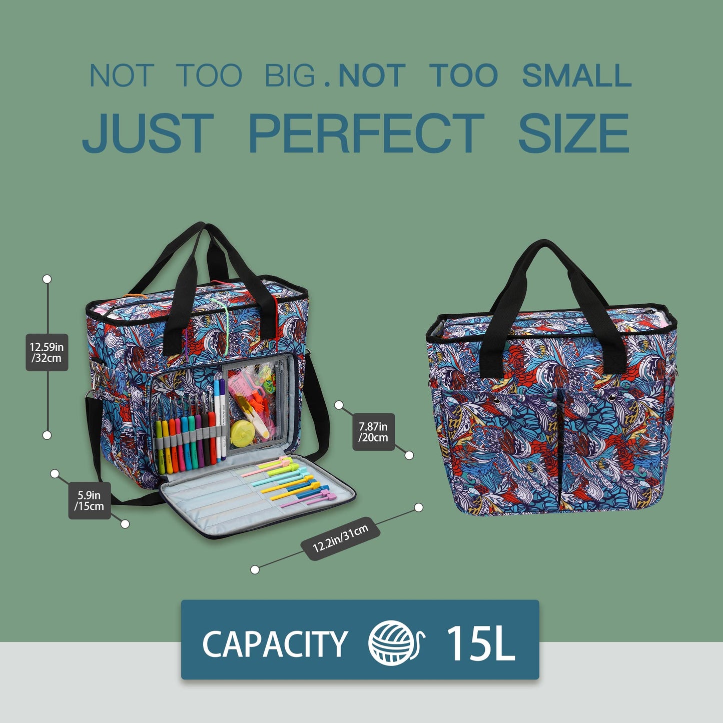 LOOEN Yarn Knitting Storage Tote-Large Capacity Crochet Organizer Portable Travel Bag with Shoulder