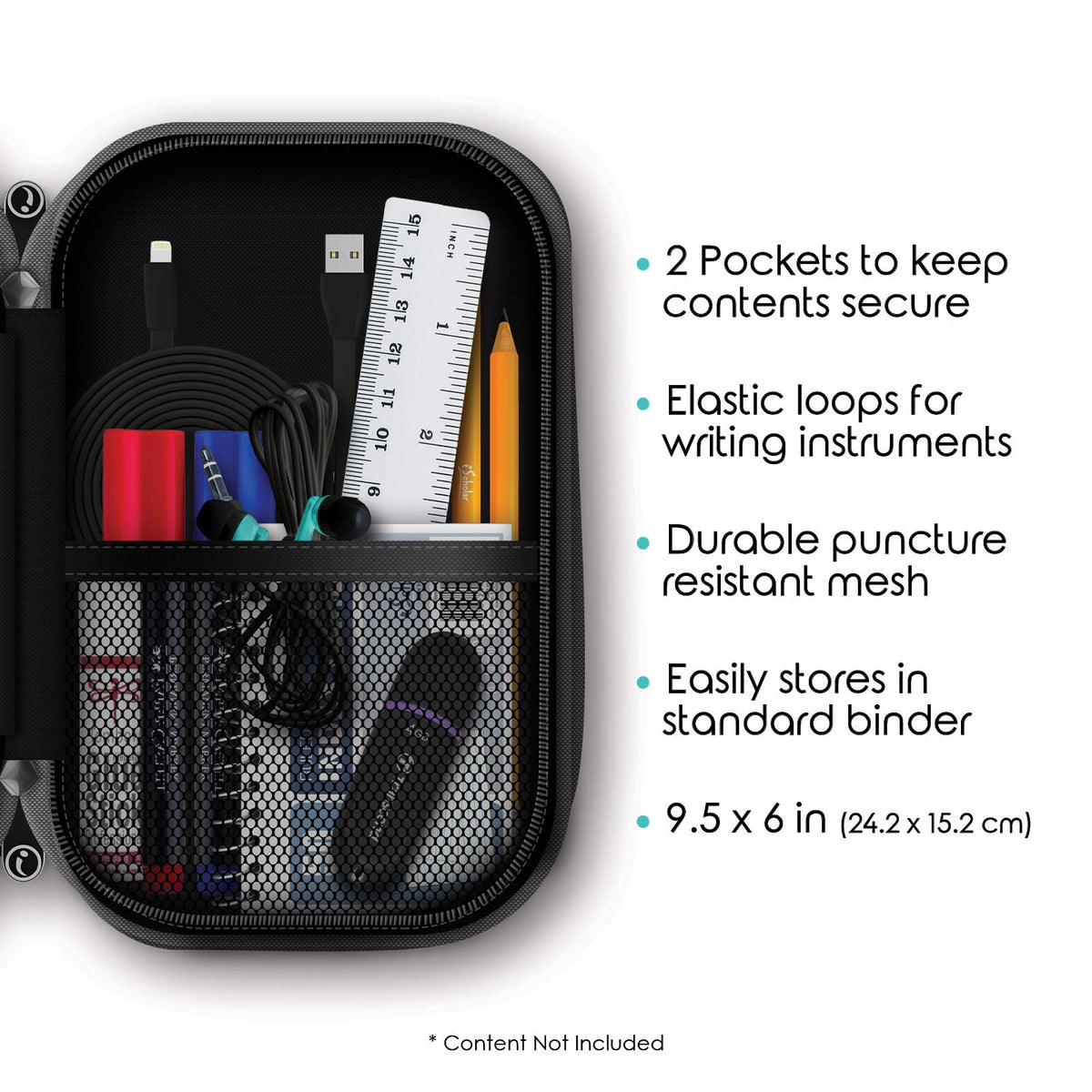 iScholar iQ+ 2 Pocket Expanding Binder Pouch with Pen Holder, Teal (55030-TL)