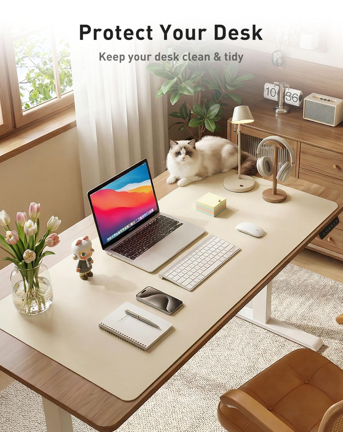 Aothia Faux Leather Desk Mat - Large Mouse Pad, Non-Slip PU Leather Blotter, Waterproof Writing