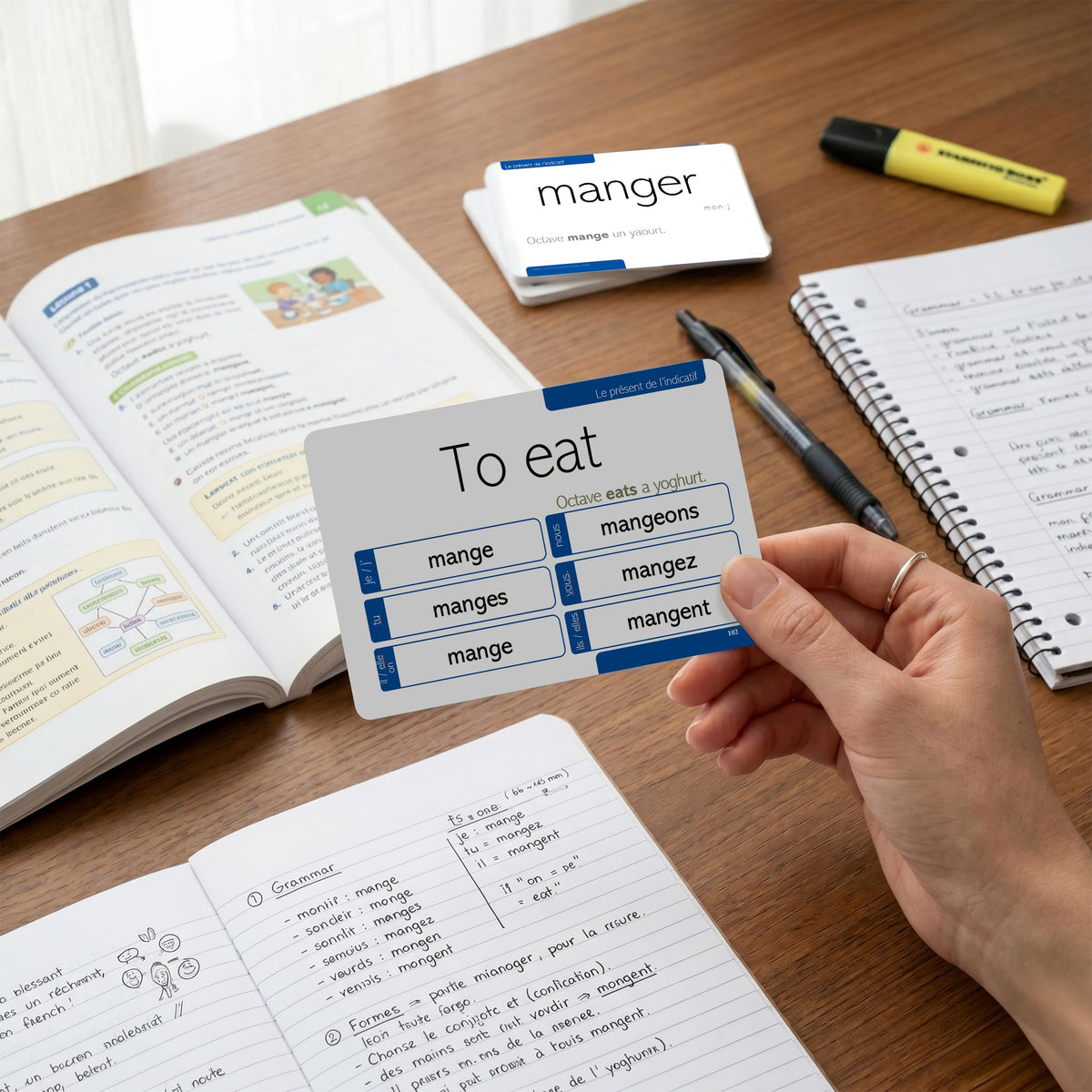 200 French Verb Conjugation Present Tense Flash Cards - Full Examples in Both French and English